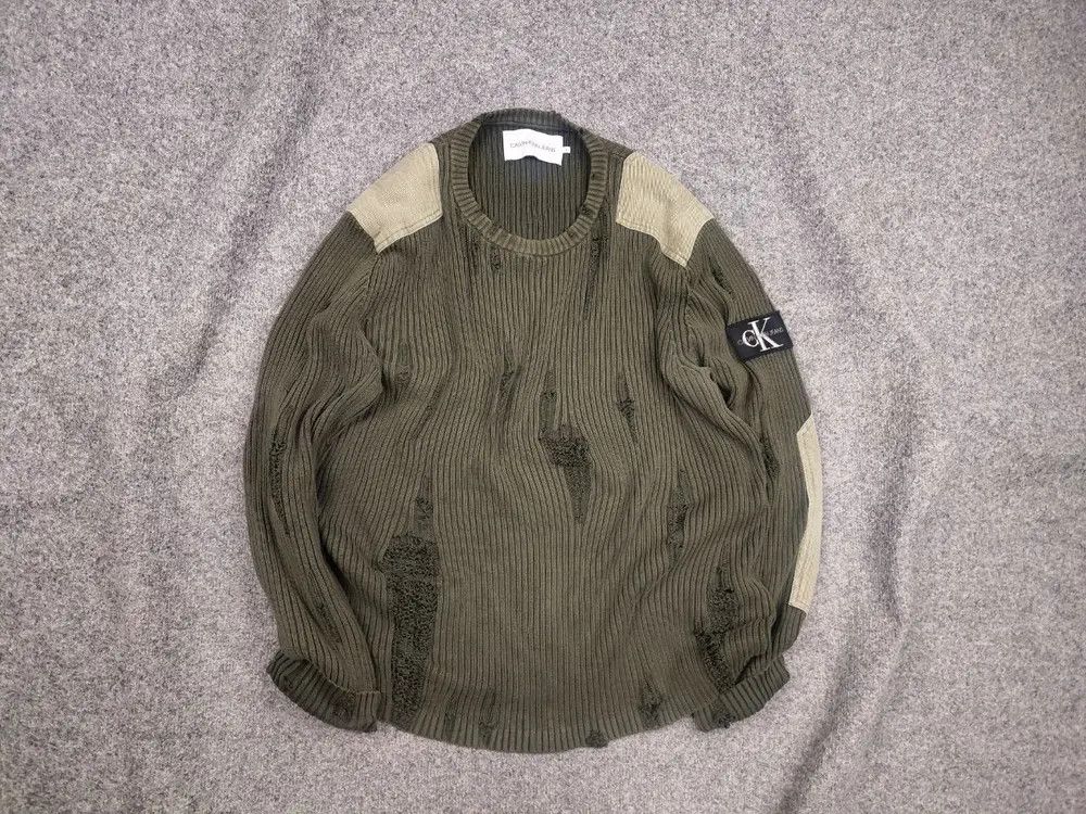 Calvin Klein 205W39NYC Calvin Klein Raf Simons Distressed Military Ribbed Sweater Size US L / EU 52-54 / 3 - 1 Thumbnail