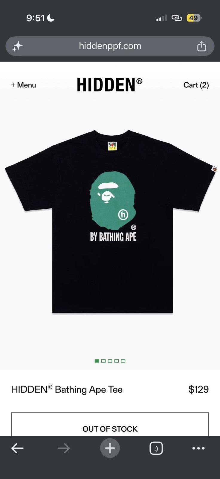 Bape BAPE X HIDDEN BATHING APE TEE - XL - BLACK Size US XL / EU 56 / 4 - 10 Thumbnail