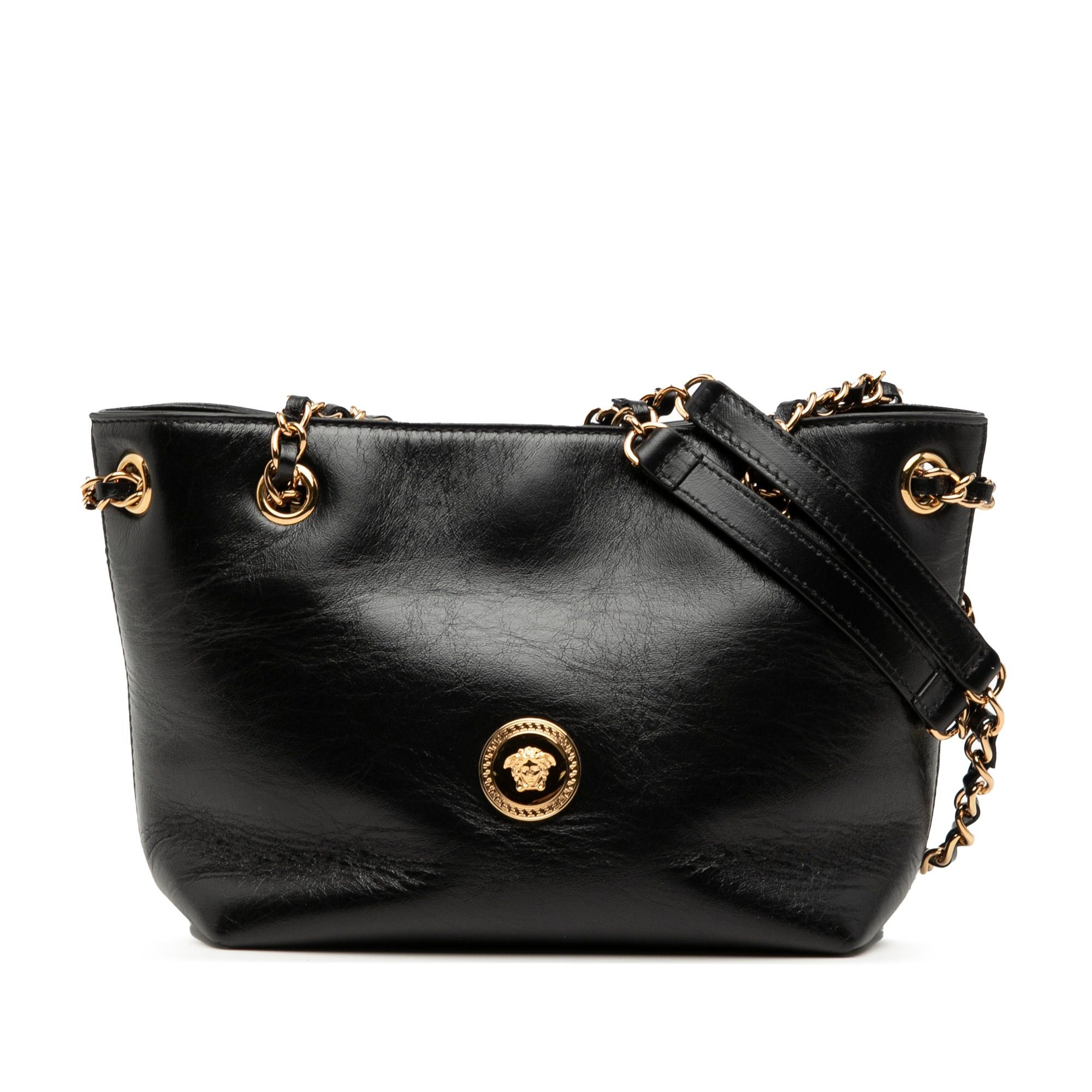 Versace Leather La Medusa Shoulder Bag in Black, Women's