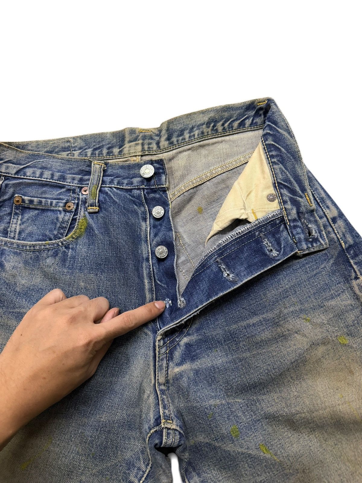 Denime Vintage 90s Denime Crazy Fade, Paint Splatter Selvedge | W27 Size US 27 - 12 Thumbnail