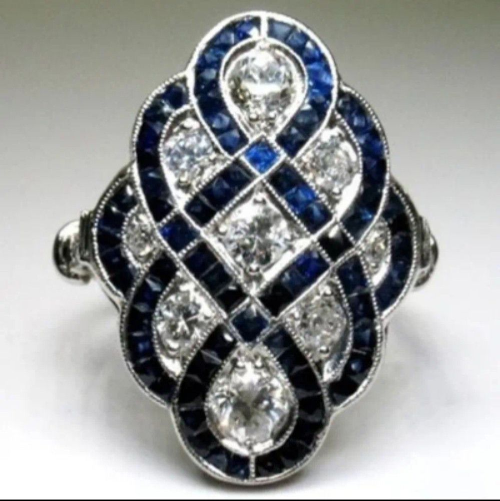 Other Blue & Rhinestone Silver Plate Ring Size 8 Size ONE SIZE - 2 Thumbnail