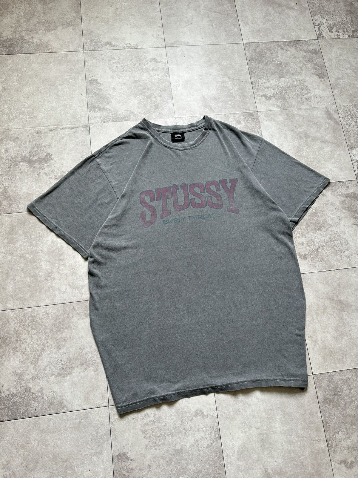 Stussy × Vintage Stussy Burly Threads Washed Big Logo Graphic Print T-Shirt Size US L / EU 52-54 / 3 - 2 Thumbnail