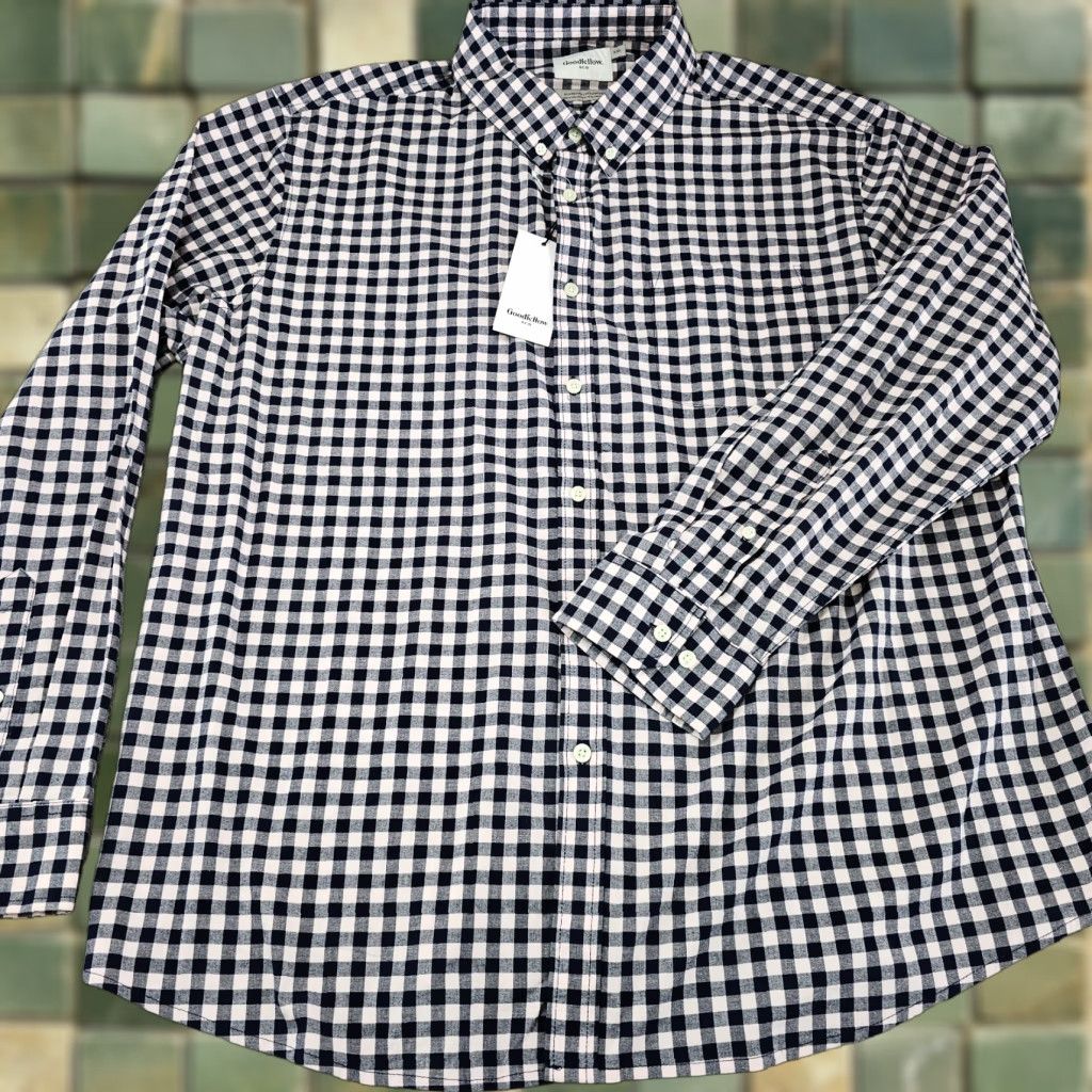 Vintage Goodfellow Shirt Mens 2XL Pink Navy Check Button-Up Long Sleeve Size US XXL / EU 58 / 5 - 1 Thumbnail