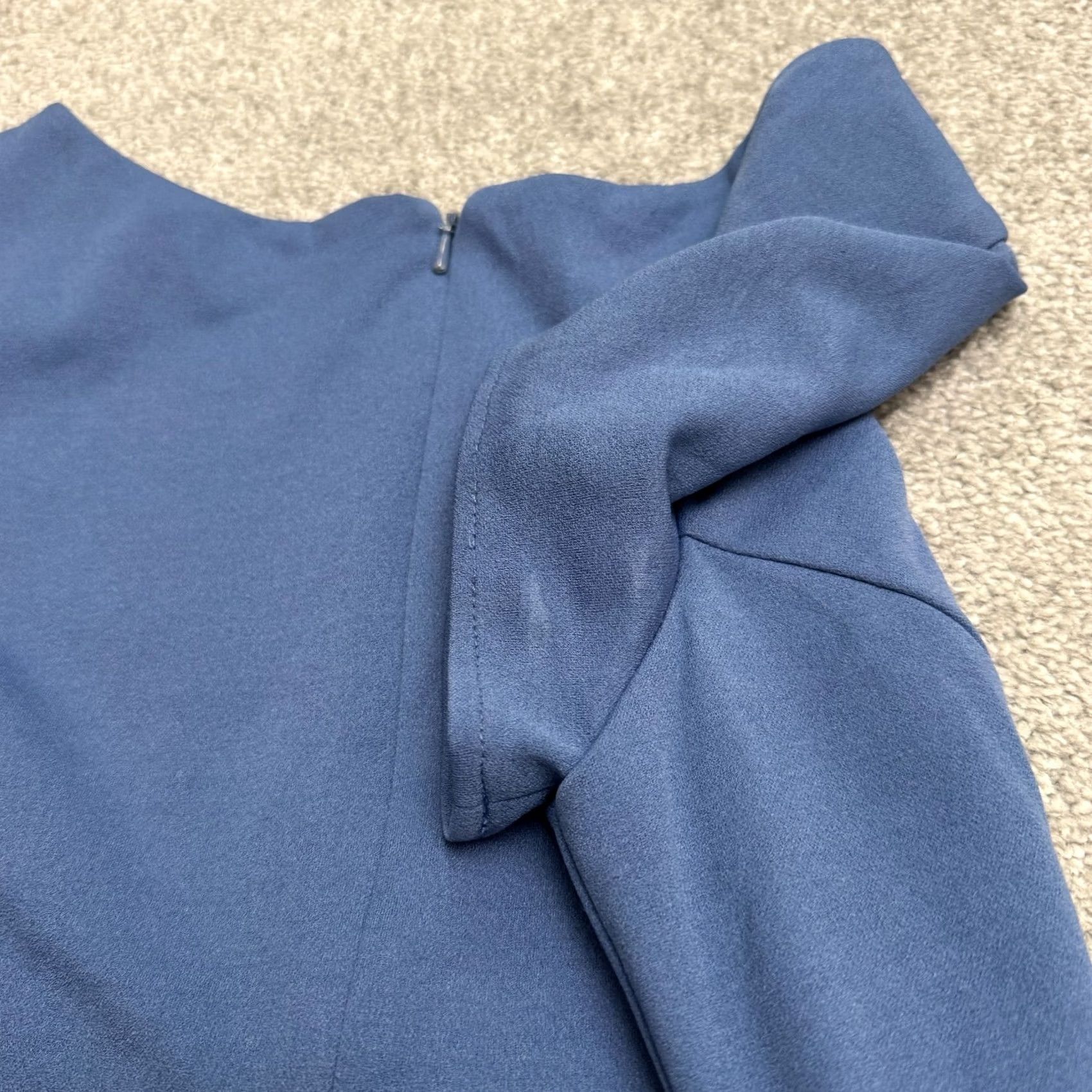 Vintage Paper Crown Midi Sheath Dress Womens Medium Blue Ruffle Hem Short Sleeve Rayon Size 32" / US 10 / IT 46 - 6 Thumbnail