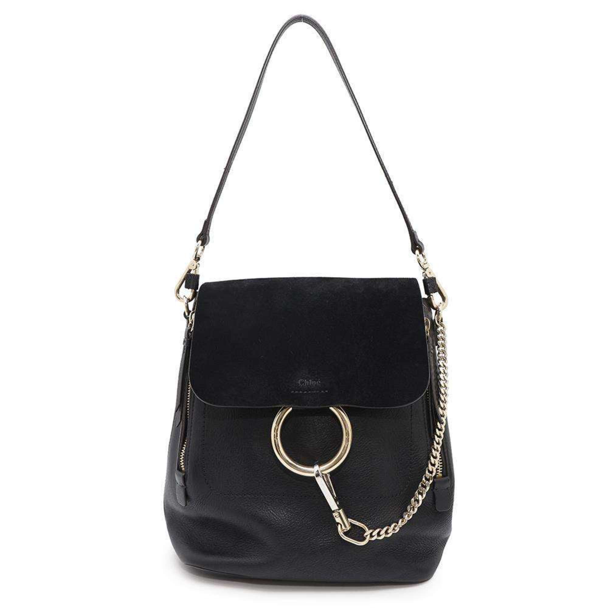 Chloé Chloe Backpack Faye Mini Leather Suede 3S1192-Heu Shoulder Bag 2Way Black, Women's