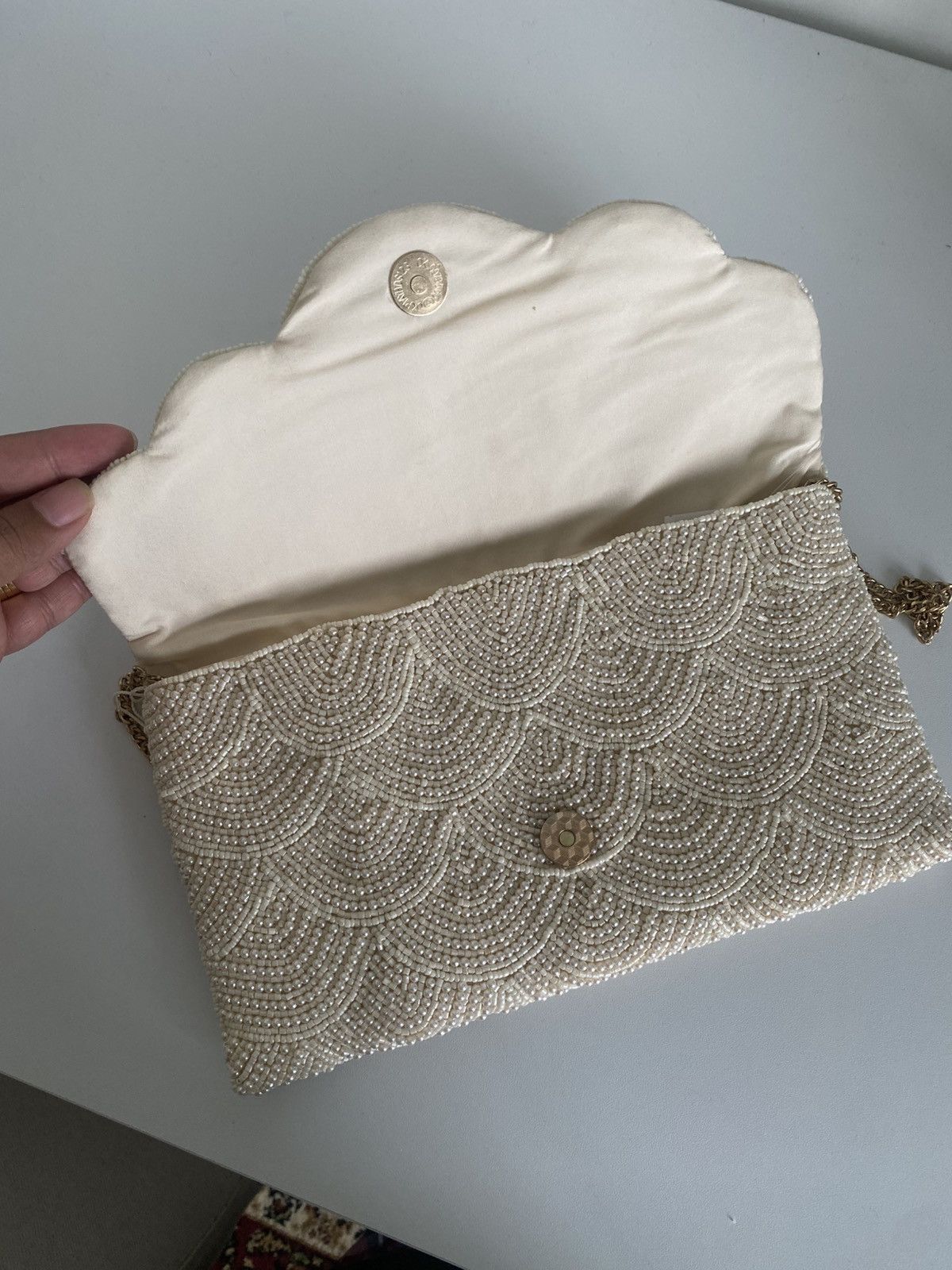 Other NWT Antik Kraft Hand Made Beaded Clutch Crossbody Cream Bag Size ONE SIZE - 8 Thumbnail