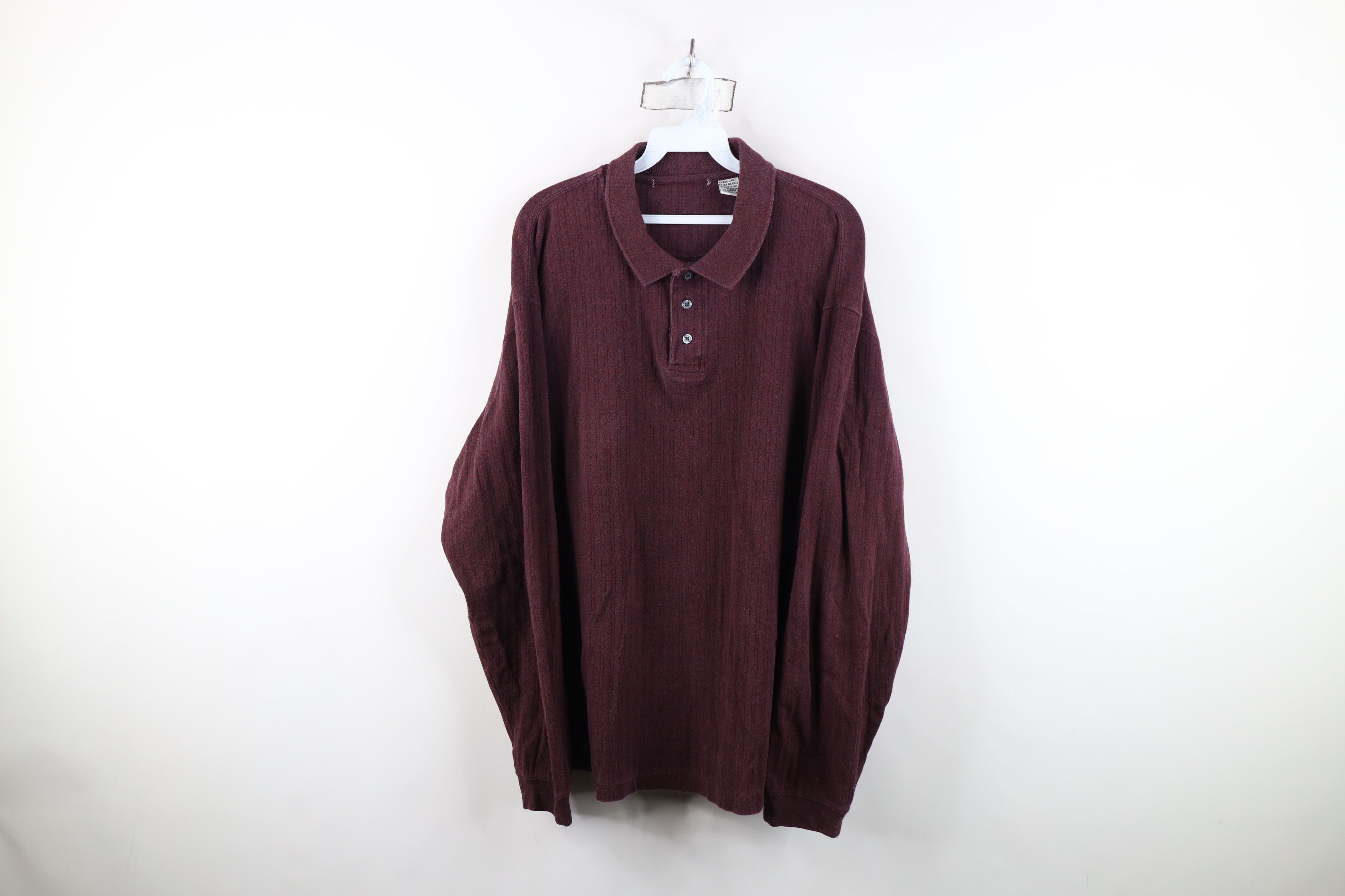Vintage Vintage 90s Streetwear Ribbed Long Sleeve Polo Shirt Red Size US XL / EU 56 / 4 - 1 Thumbnail