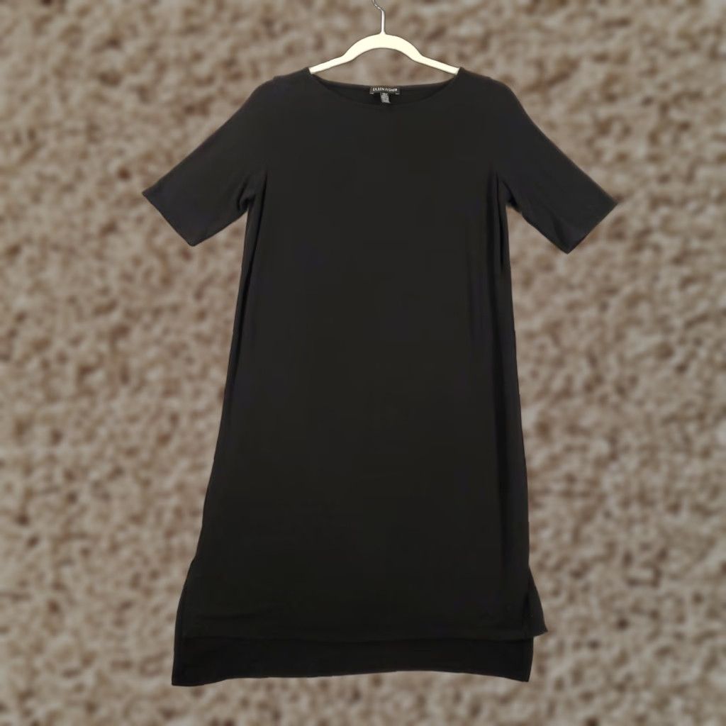 Eileen Fisher Eileen Fisher Black Dress Womens 2XS Shift Knee Length Short Sleeve Boat Neck Stretch Solid USA Made, Regular, Dress, Women, Black, 2XS Size XXS / US 00 / IT 34 - 1 Thumbnail