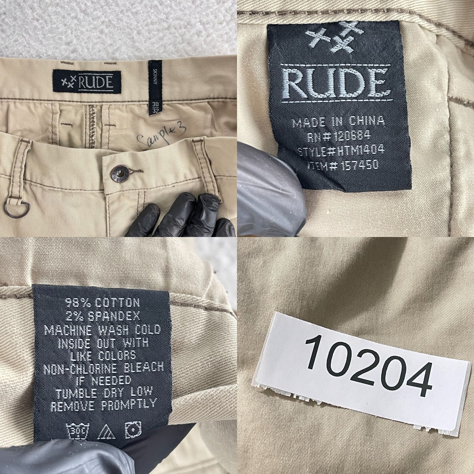 Vintage XXX Rude Beige Khaki Chino Skinny Pants Mens Casual Work Wear 30x32 Regular Flat Front Button Zip 10204 Size US 30 / EU 46 - 10 Thumbnail