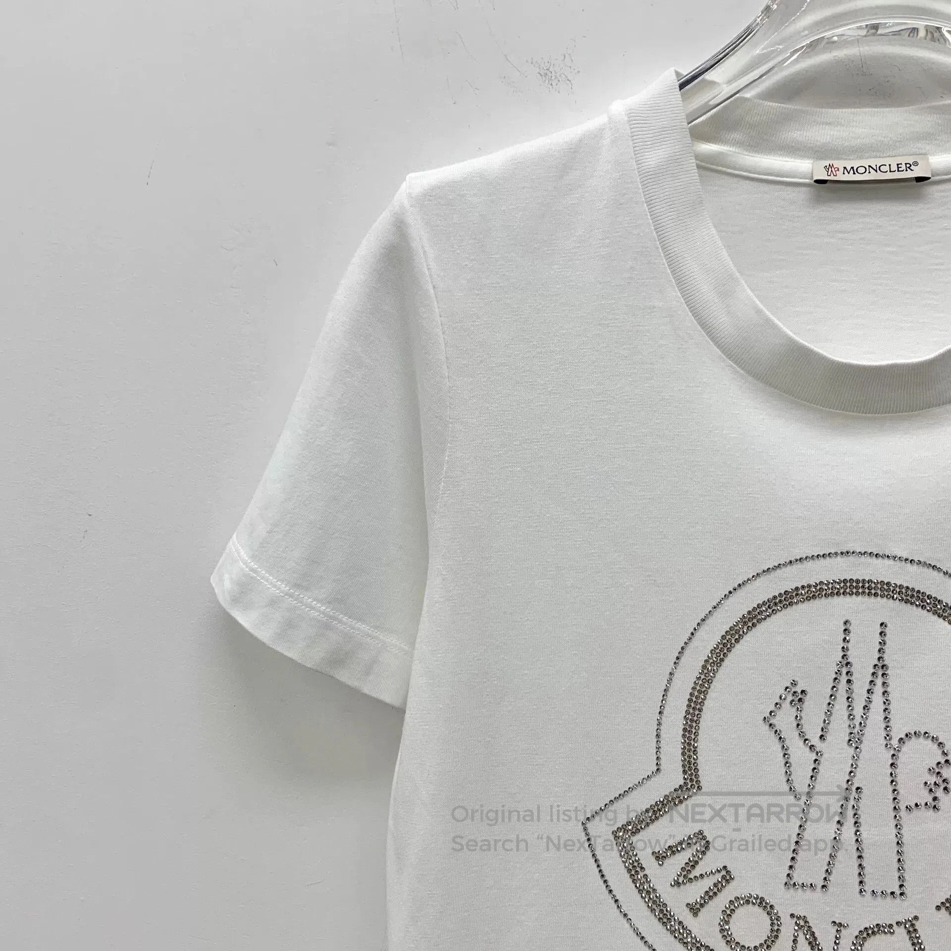 Moncler Moncler Maglia White Logo Diamante Cotton T-shirt. Size S / US 4 / IT 40 - 3 Thumbnail