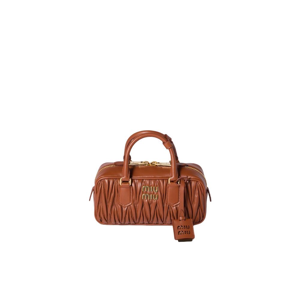 MIU MIU Arcadie $3250 Rust matelassé leather Top Handle Bag