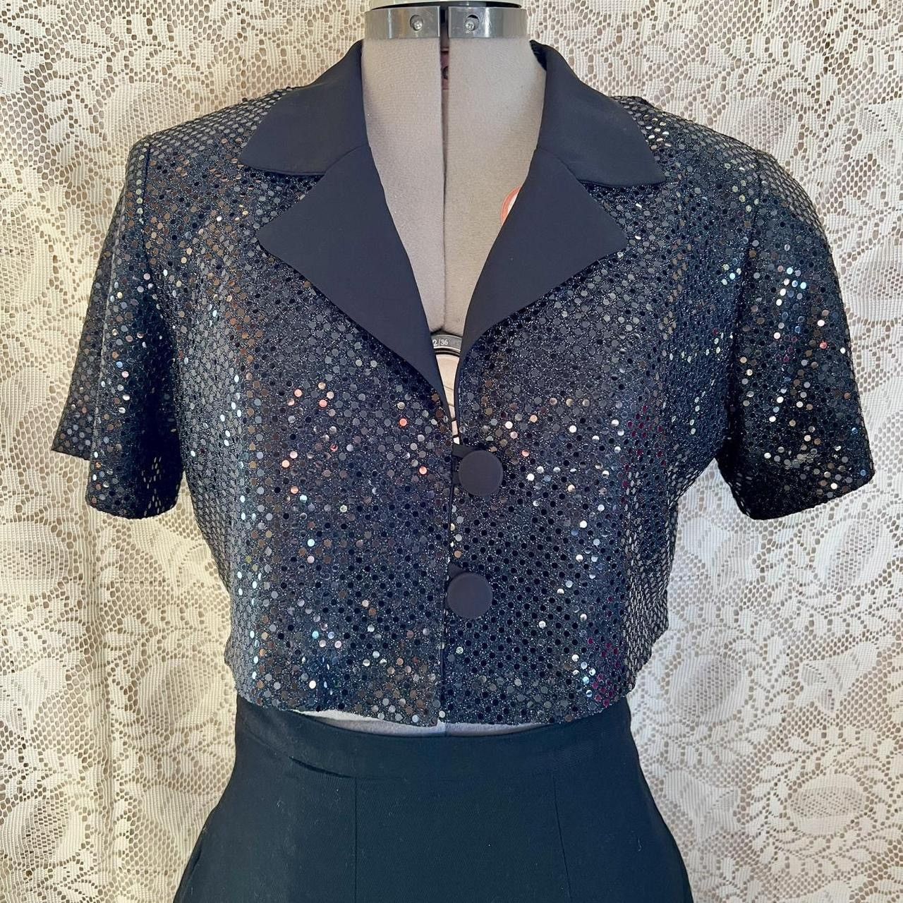 Other Vintage black sequin crop blazer by Molly Malloy Size L / US 10 / IT 46 - 5 Thumbnail