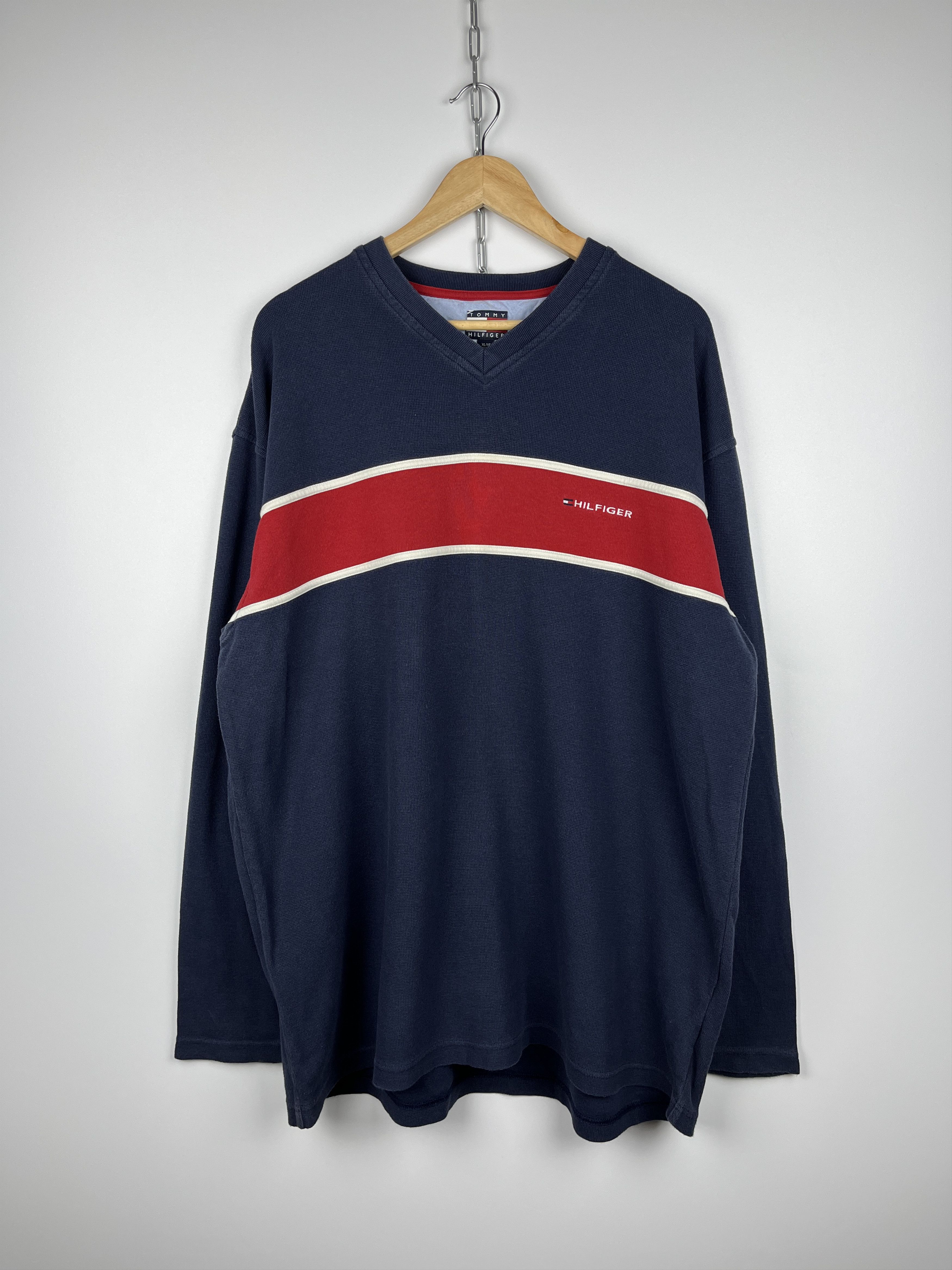Tommy Hilfiger × Vintage 90's Tommy Hilfiger Vintage Men's V-neck Sweatshirt Relaxed Size US XL / EU 56 / 4 - 3 Thumbnail