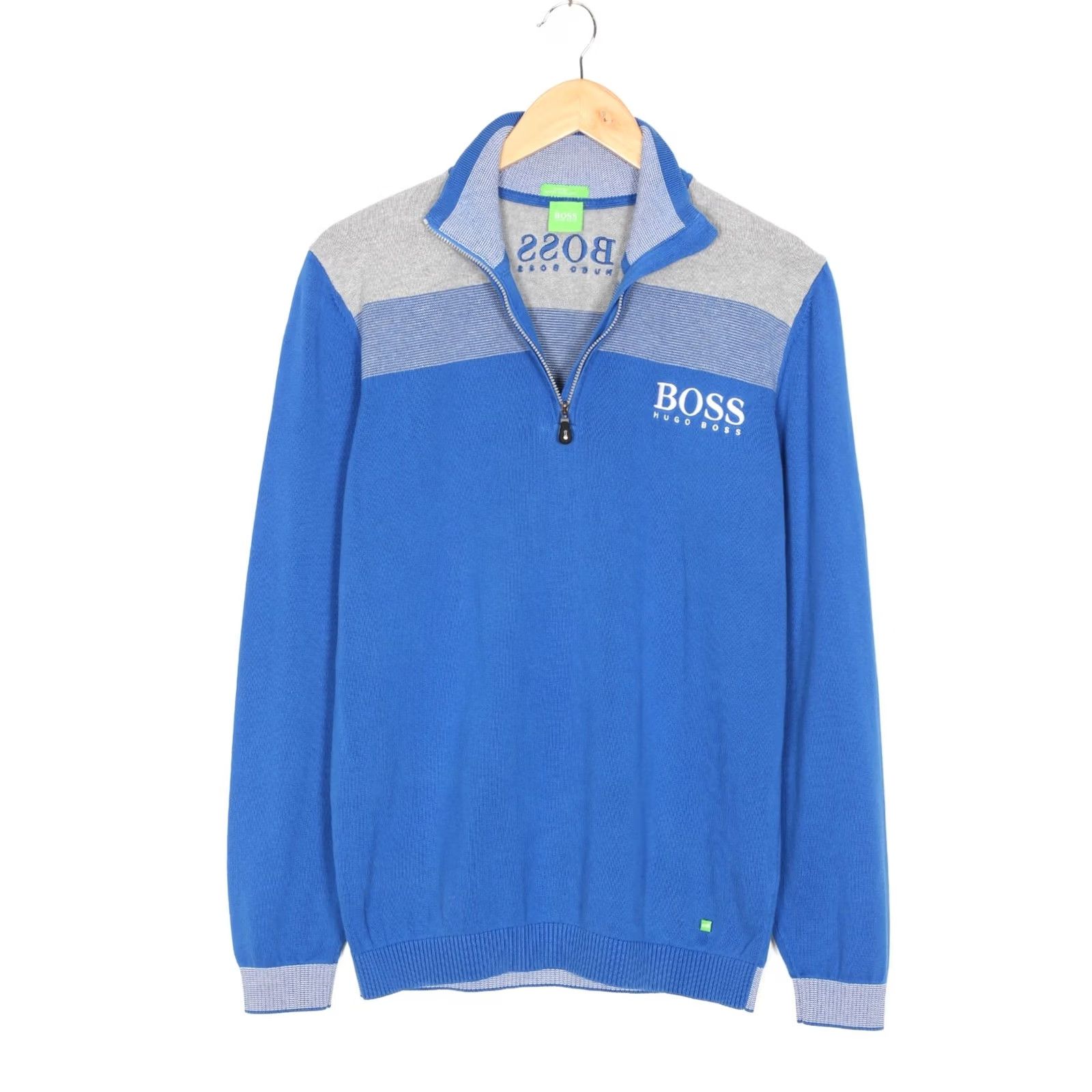 Hugo Boss HUGO BOSS Jumper Men Green Label High Neck 1/4 Zip Knit Cotton Blue Size M Size US M / EU 48-50 / 2 - 2 Thumbnail