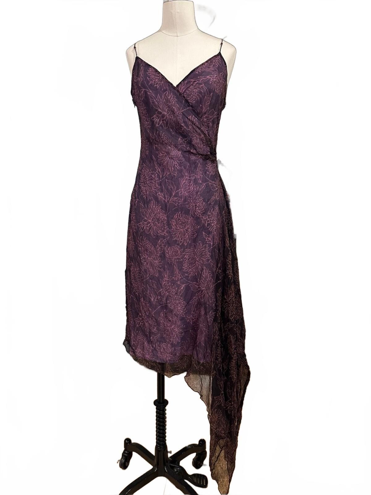 Other Y2K Vintage Purple Floral Asymmetric Beaded Strap Slip Dress Size M / US 6-8 / IT 42-44 - 1 Thumbnail