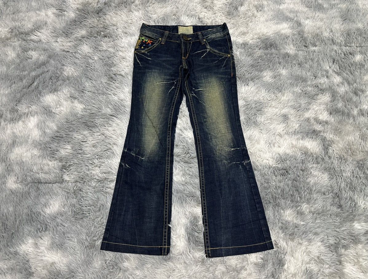 Tornado Mart 🔥Y2K Lolita Exotic Vintage Denim Flared Embroidered Floral Size US 29 - 7 Thumbnail