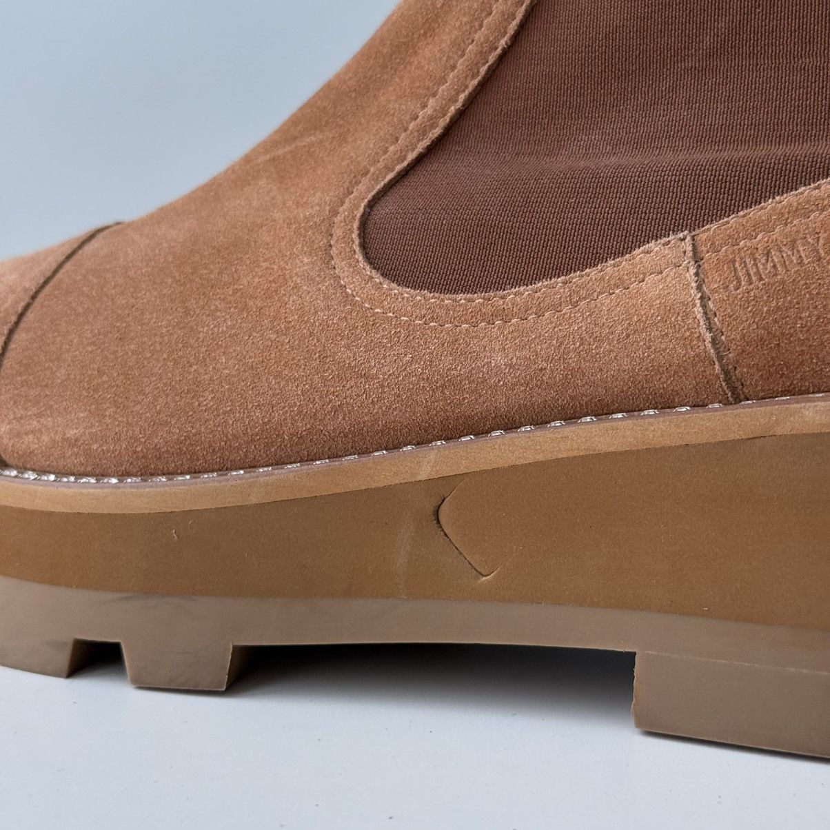 Jimmy Choo Jimmy Choo Suede Boots Caramel Crystal Platform Chelsea Size US 11 / IT 41 - 13 Thumbnail