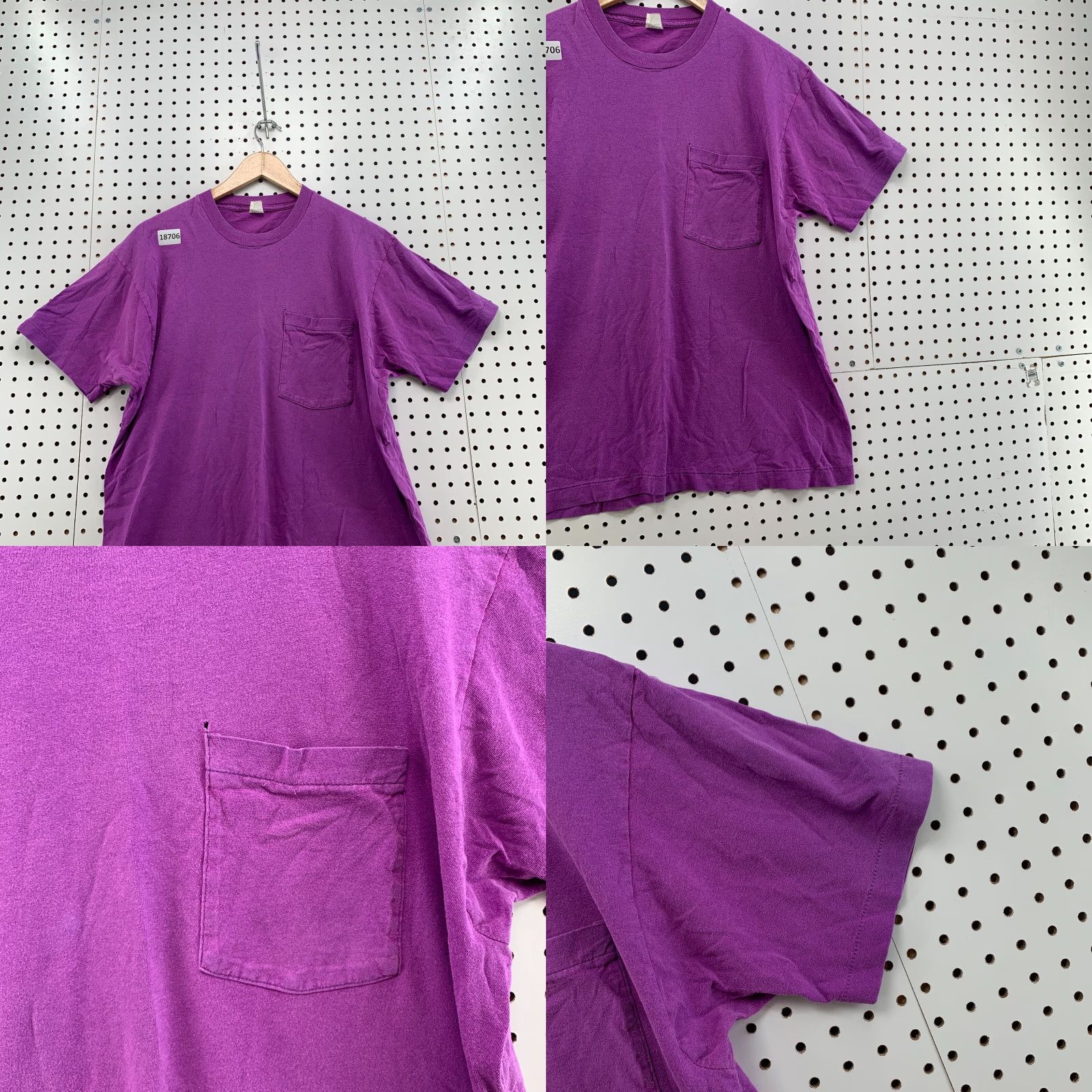 Fruit Of The Loom VINTAGE Fruit of the Loom Pocket Shirt Unisex Adults T-Shirt Large Purple 21x28 80s 90s Short Sleeve Mens Womens Size US L / EU 52-54 / 3 - 8 Thumbnail