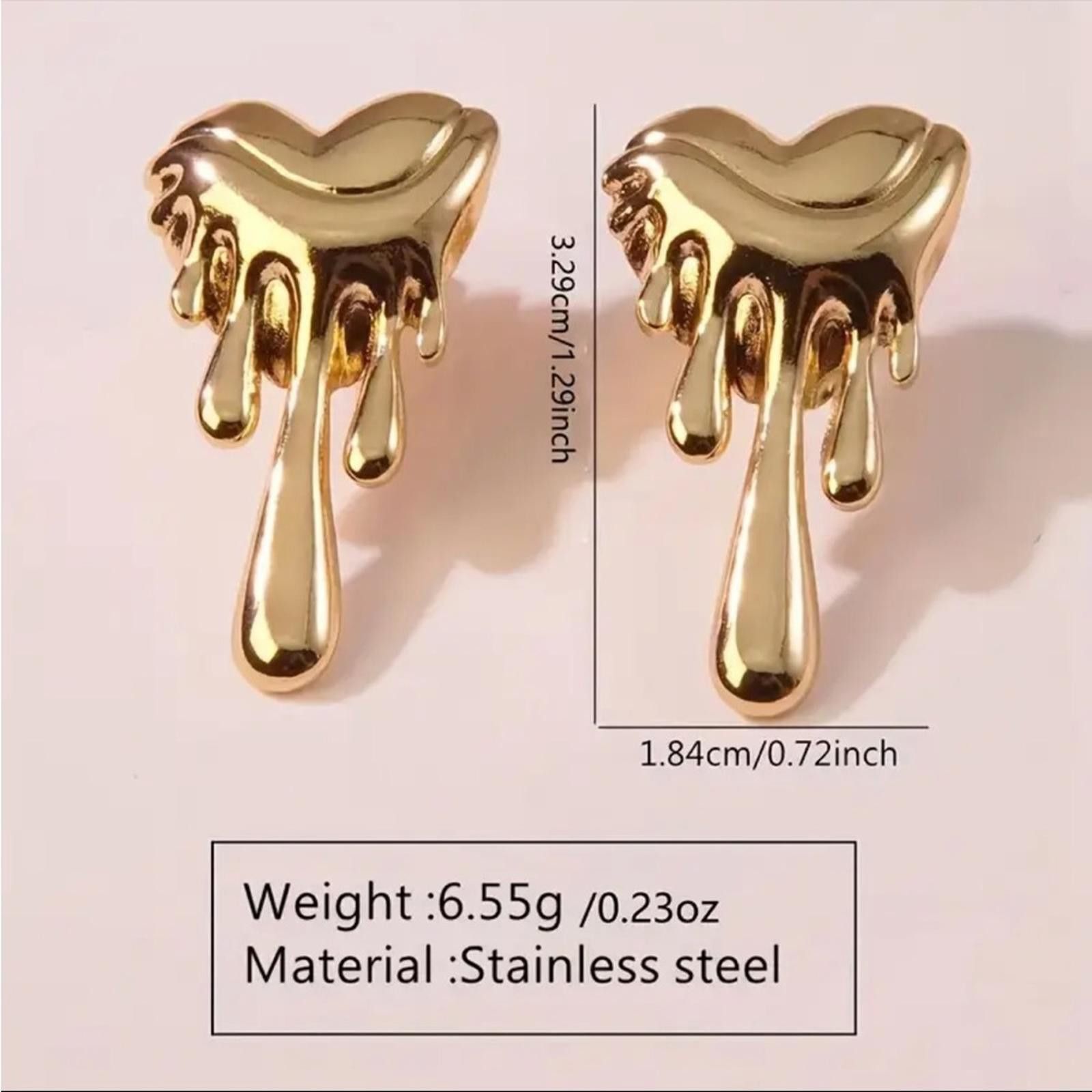 Designer Gold Plated Dripping Heart Earrings Size ONE SIZE - 5 Thumbnail