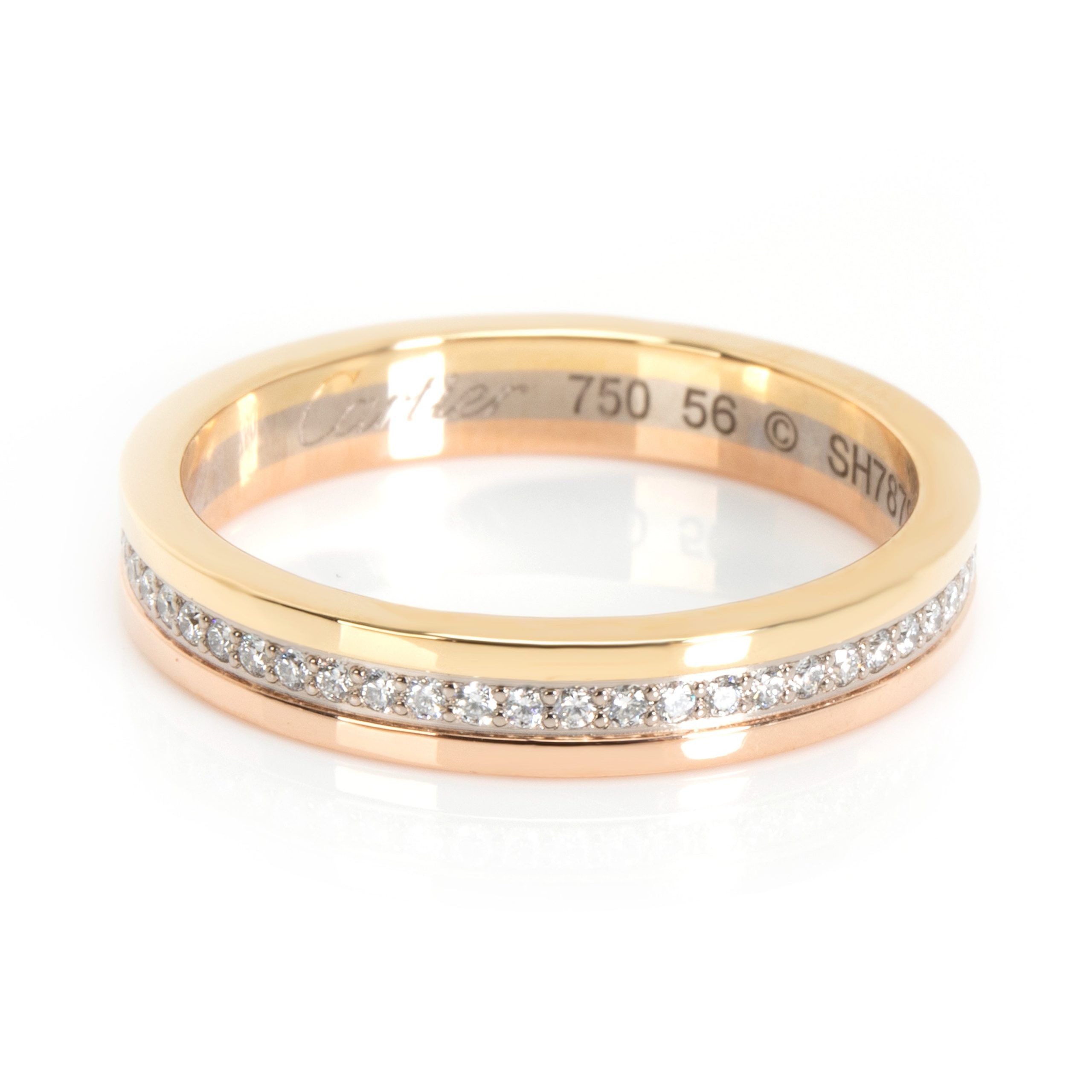 image of Cartier Trinity Diamond Band In 18K Yellow, Rose & White Gold, Women's