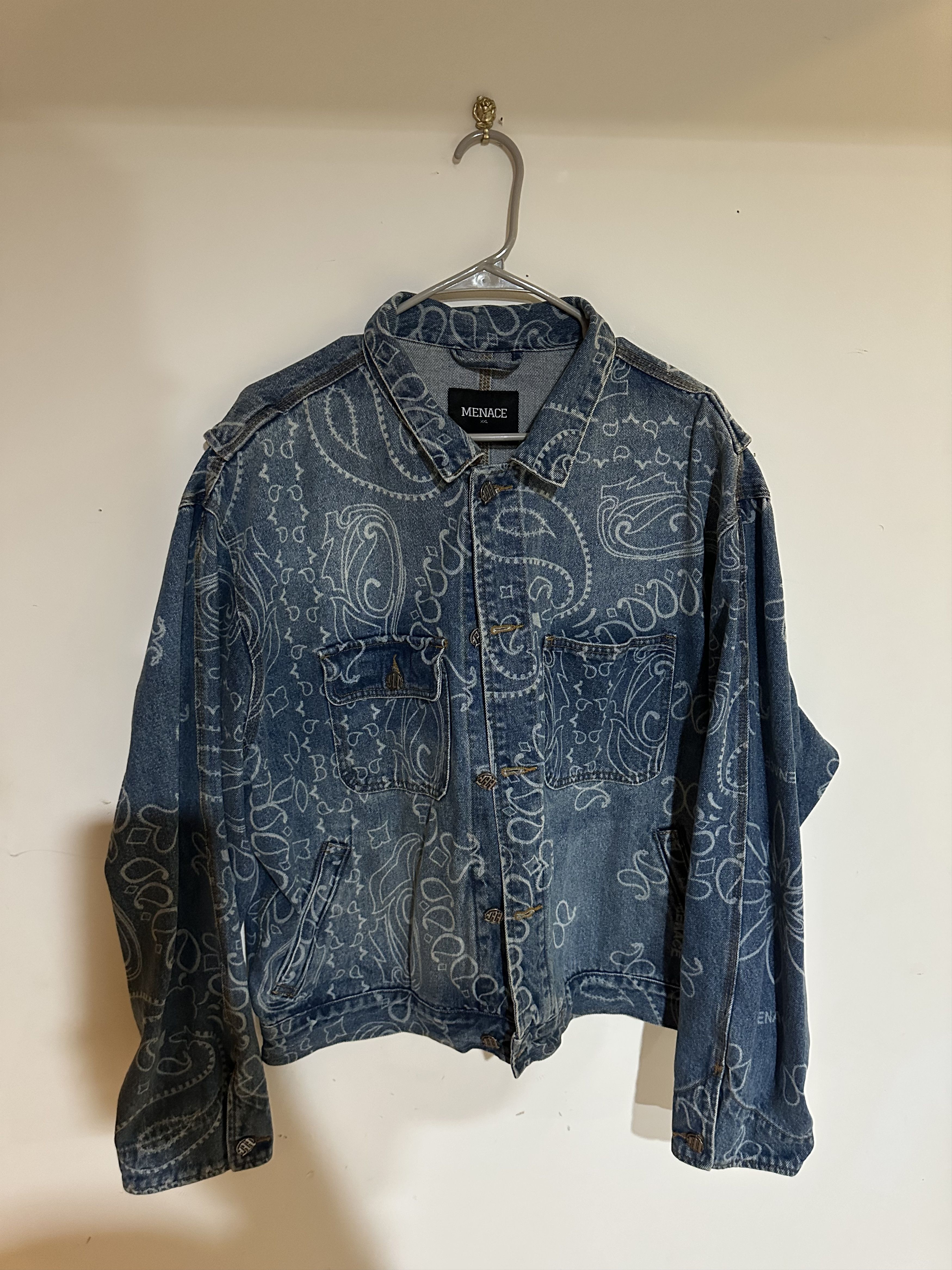 Menace Laser Engraved Paisley Denim Jacket Size US XXL / EU 58 / 5 - 1 Thumbnail