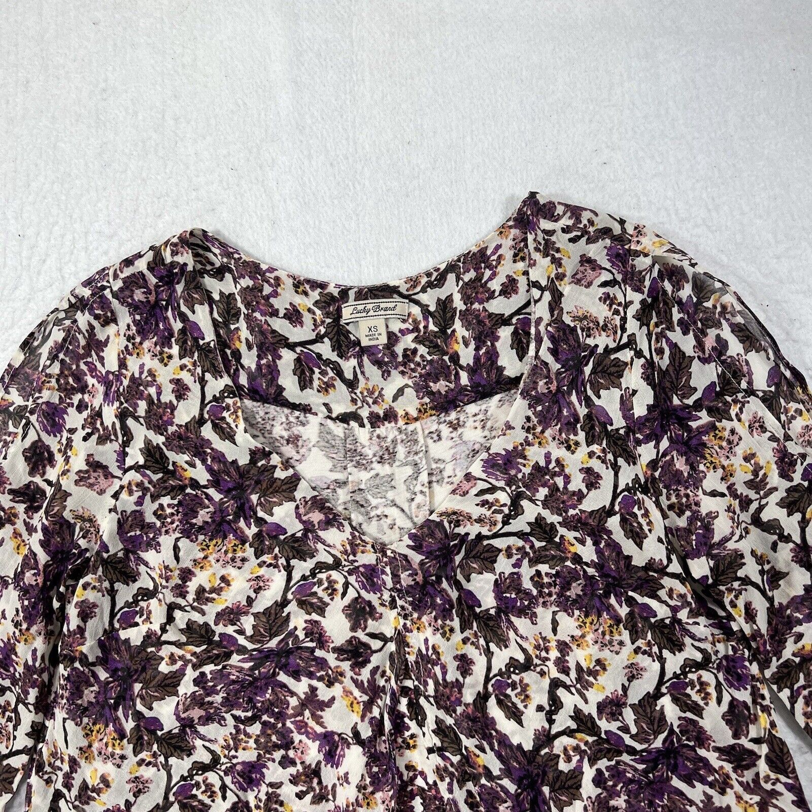 Lucky Brand Lucky Brand Purple Floral Cold Shoulder Layered Top Size XS / US 0-2 / IT 36-38 - 2 Thumbnail