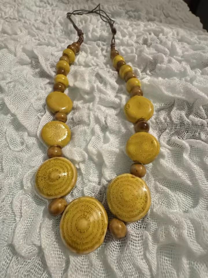 Japanese Brand HANDCRAFTED Speckled Ceramic Bead Necklace - Artisanal Size ONE SIZE - 2 Thumbnail