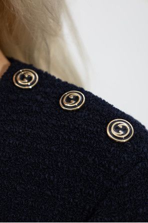 Gucci o1loc1c0226 797358 Checked Boucle Wool Dress in Navy Blue Size S / US 4 / IT 40 - 5 Thumbnail