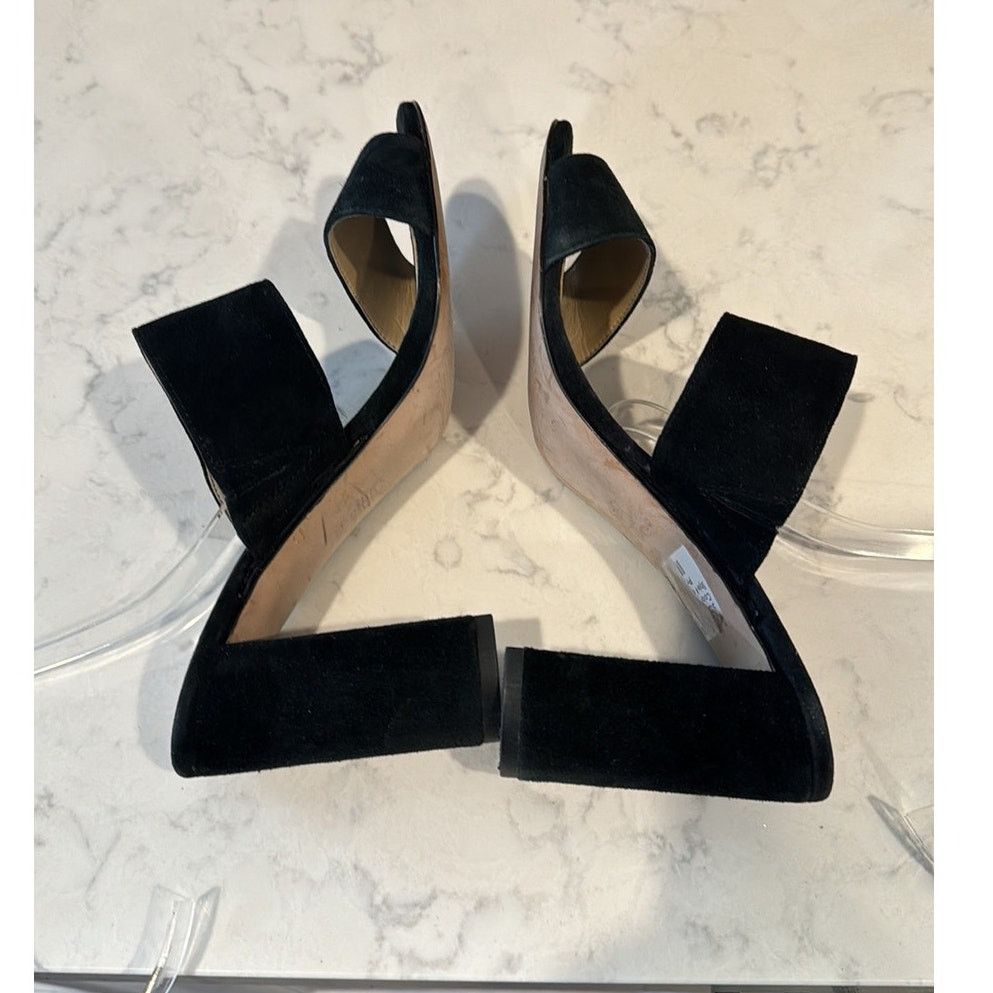Ann Taylor Ann Taylor black suede double broad strap block slide heels Size US 7 / IT 37 - 7 Thumbnail