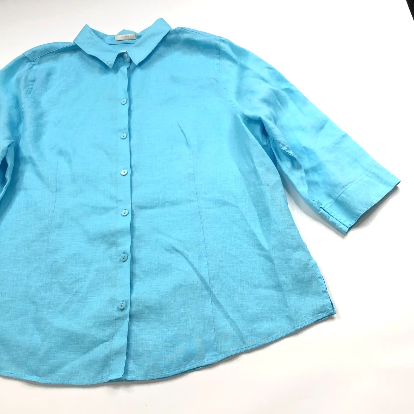 Vintage Chico's Shirt Button-Up Linen Blue LS Collared No Iron No Tag LG? 100% Linen Long Sleeve Casual Womens Regular Size L Size L / US 10 / IT 46 - 2 Thumbnail