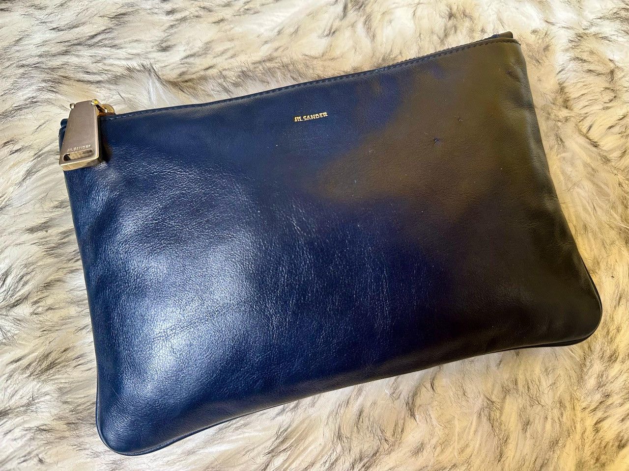 Jil Sander Authentic Jil Sander Navy Blue Leather Clutch Bag Size ONE SIZE - 1 Thumbnail