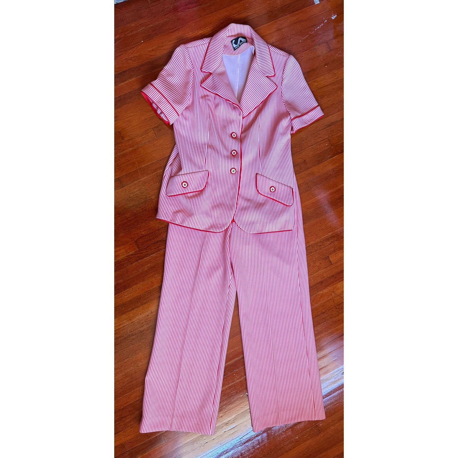 Vintage Vintage 70’s Jack Winter Red White Striped Pant Set Large Size 34" / US 12 / IT 48 - 5 Thumbnail