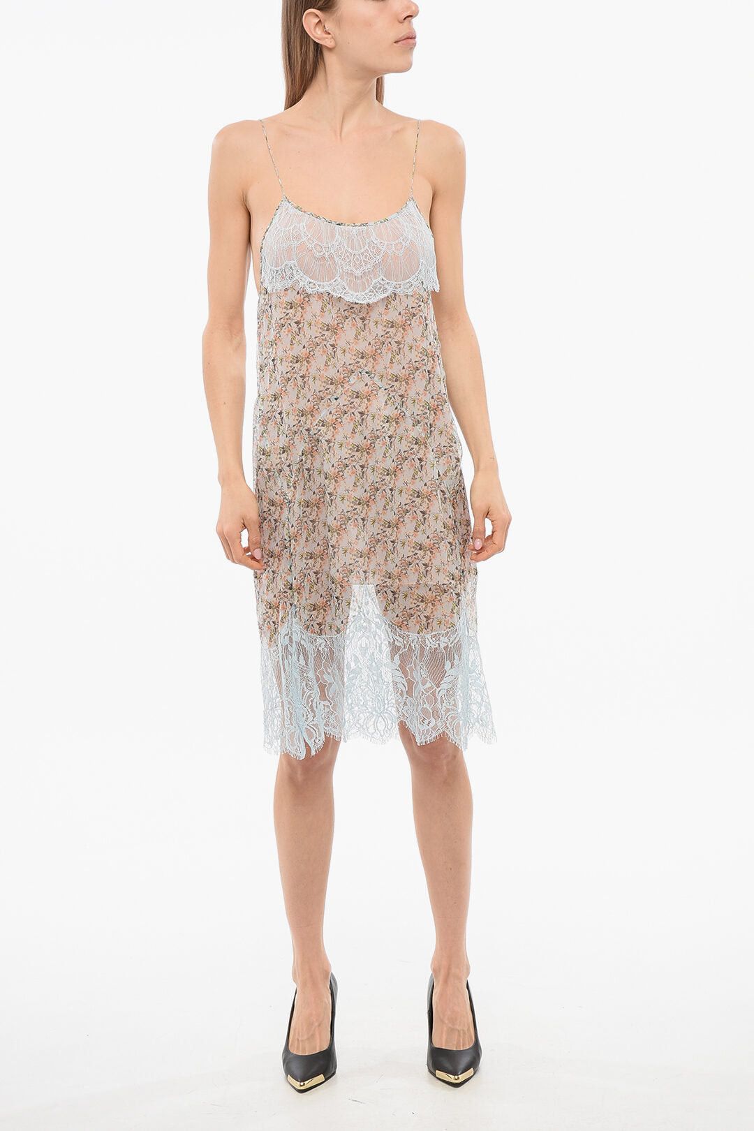 Dsquared2 Floral Silk Chiffon Slip Dress with Lace Details Size XS / US 0-2 / IT 36-38 - 1 Thumbnail