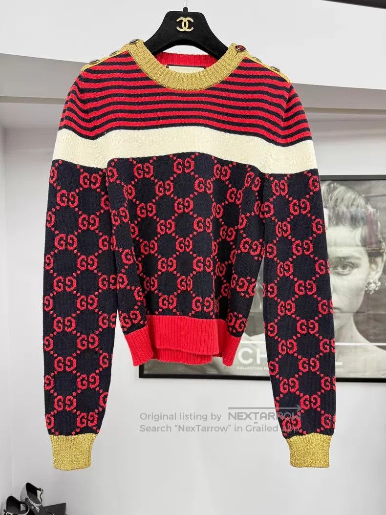 Gucci Gucci Red and gold double G striped sweater Size S / US 4 / IT 40 - 1 Thumbnail