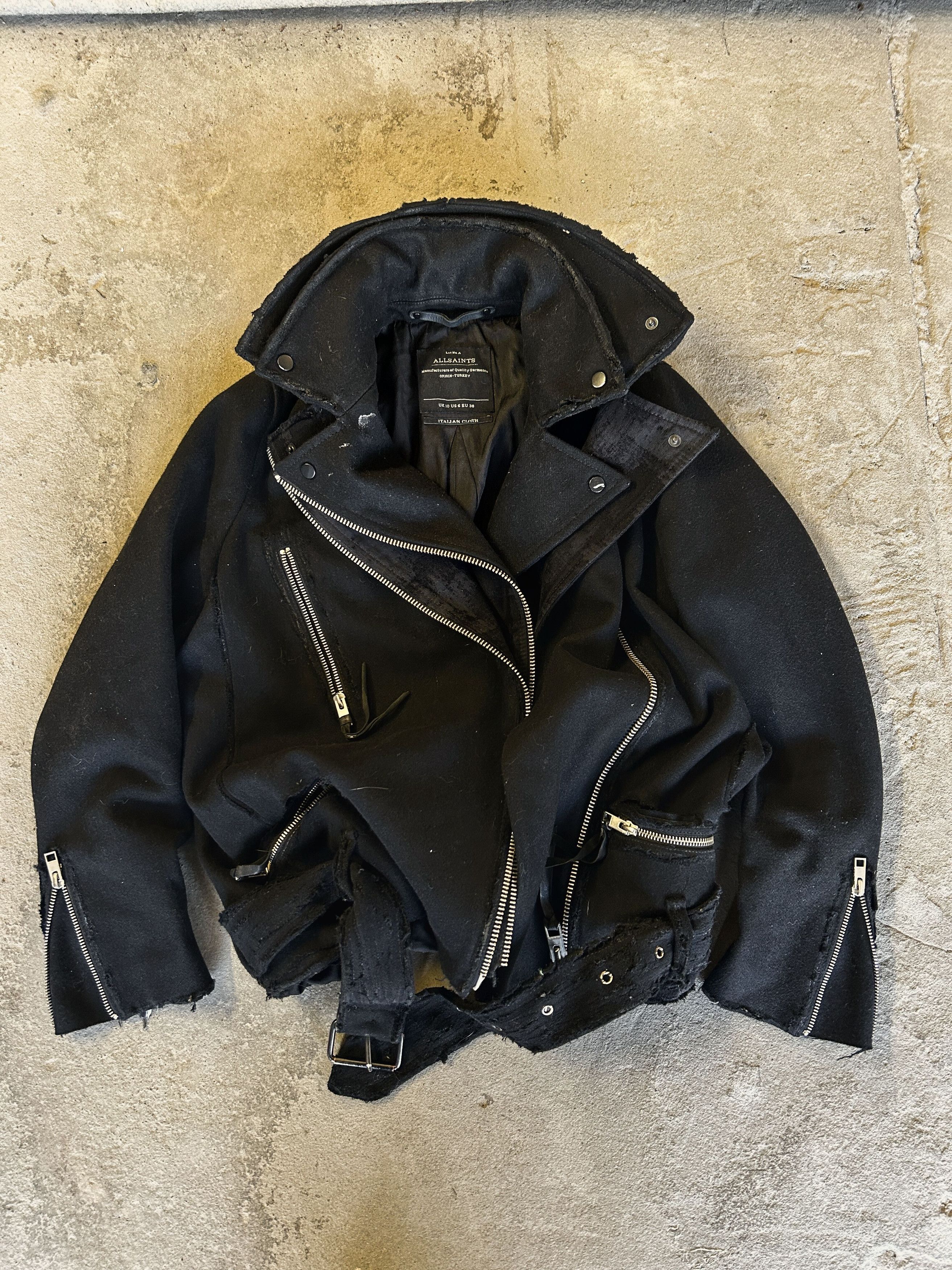 image of Allsaints x Archival Clothing Opium Balenicaga Style Distressed Cropped Jacket Y2K in Black (Size M
