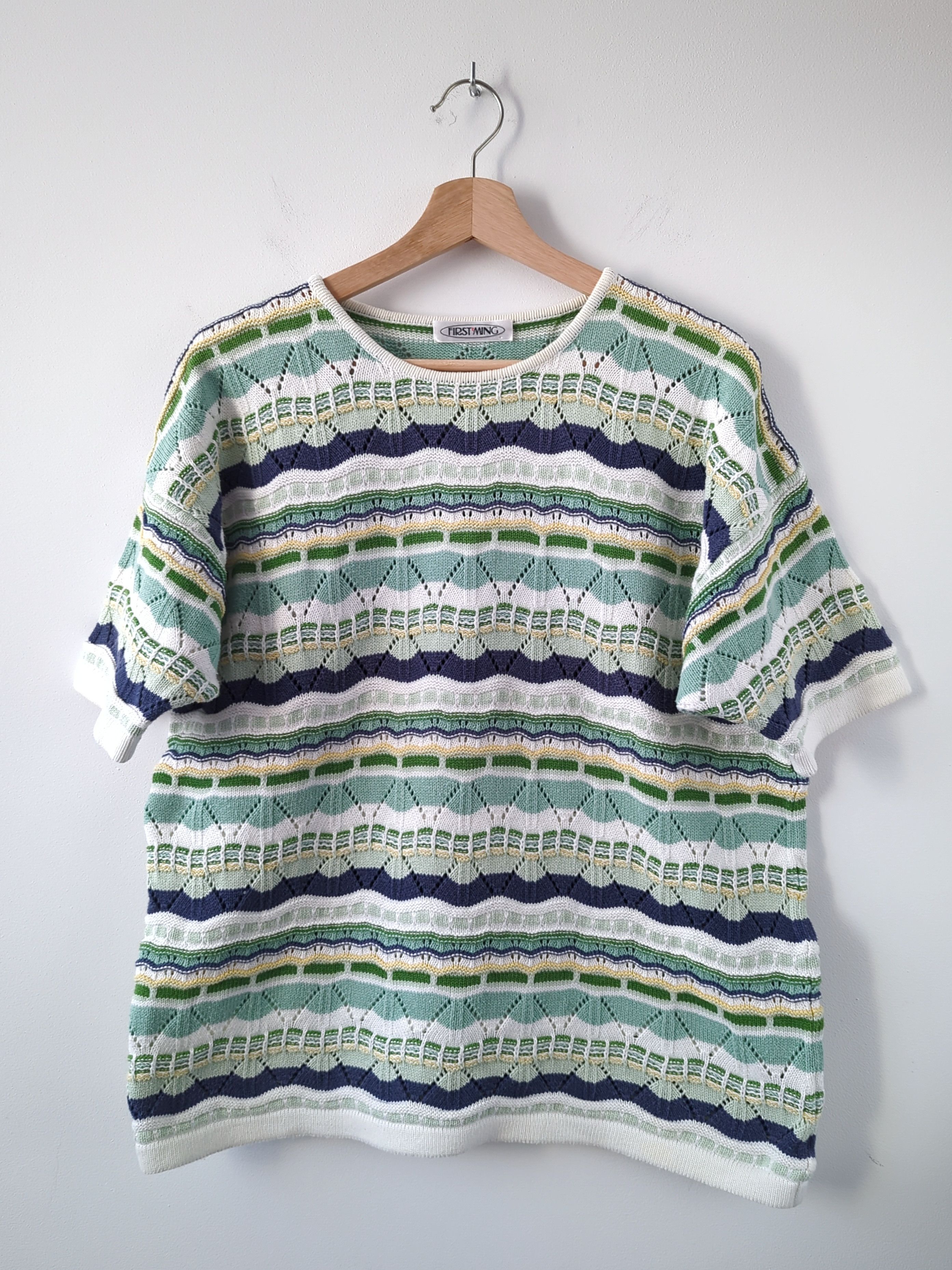 Vintage Cotton Vintage Knit Sweater Pastel Green Blouse Short Sleeve Size L / US 10 / IT 46 - 1 Thumbnail