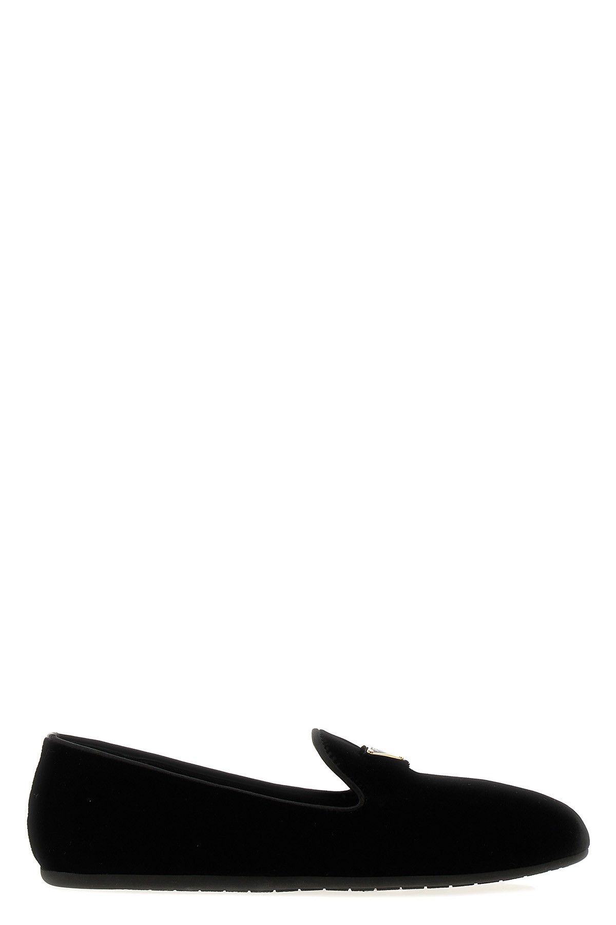 image of Prada Velvet Moccasins + Satin Pouch Shoes in Black, Women's (Size 8)
