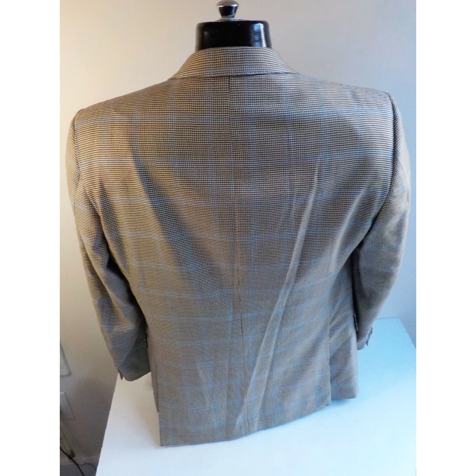 Ermenegildo Zegna ERMENEGILDO ZEGNA Blazer Wool Houndstooth Windowpane 2 Button Size 42 Brown Beige Blue Mens Jacket Size 42R - 4 Thumbnail