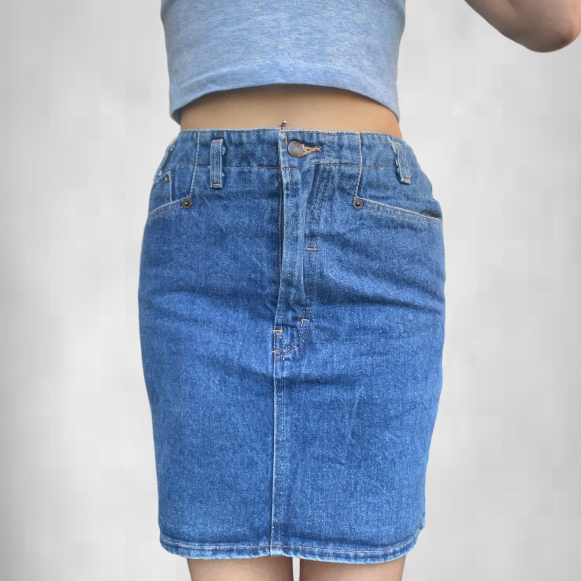 Vintage Vintage Y2K Variations Denim Midi Skirt Size 28" / US 6 / IT 42 - 1 Thumbnail