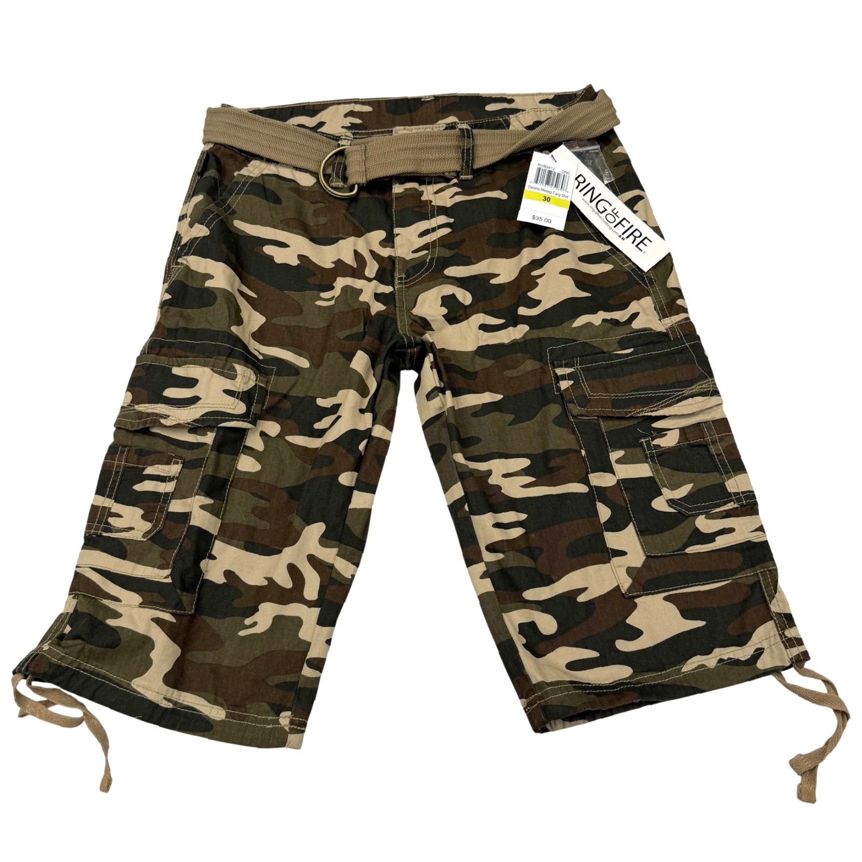 Ring Of Fire VINTAGE Ring Of Fire Cargo Shorts Mens 30 Green Camo Belted Pockets Inseam 12 Size US 30 / EU 46 - 2 Thumbnail