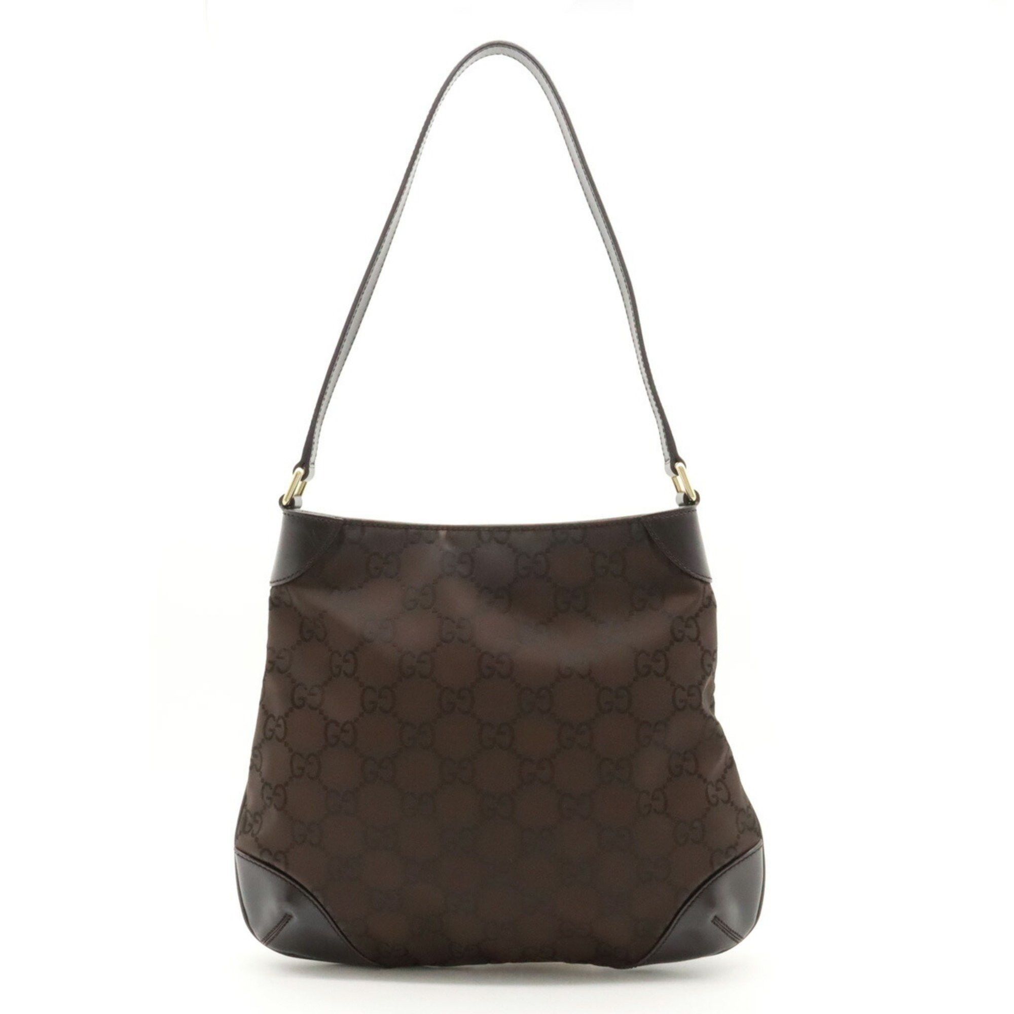 image of Gucci GG Nylon Shoulder Bag, Leather, Dark Brown, 257296, Women's