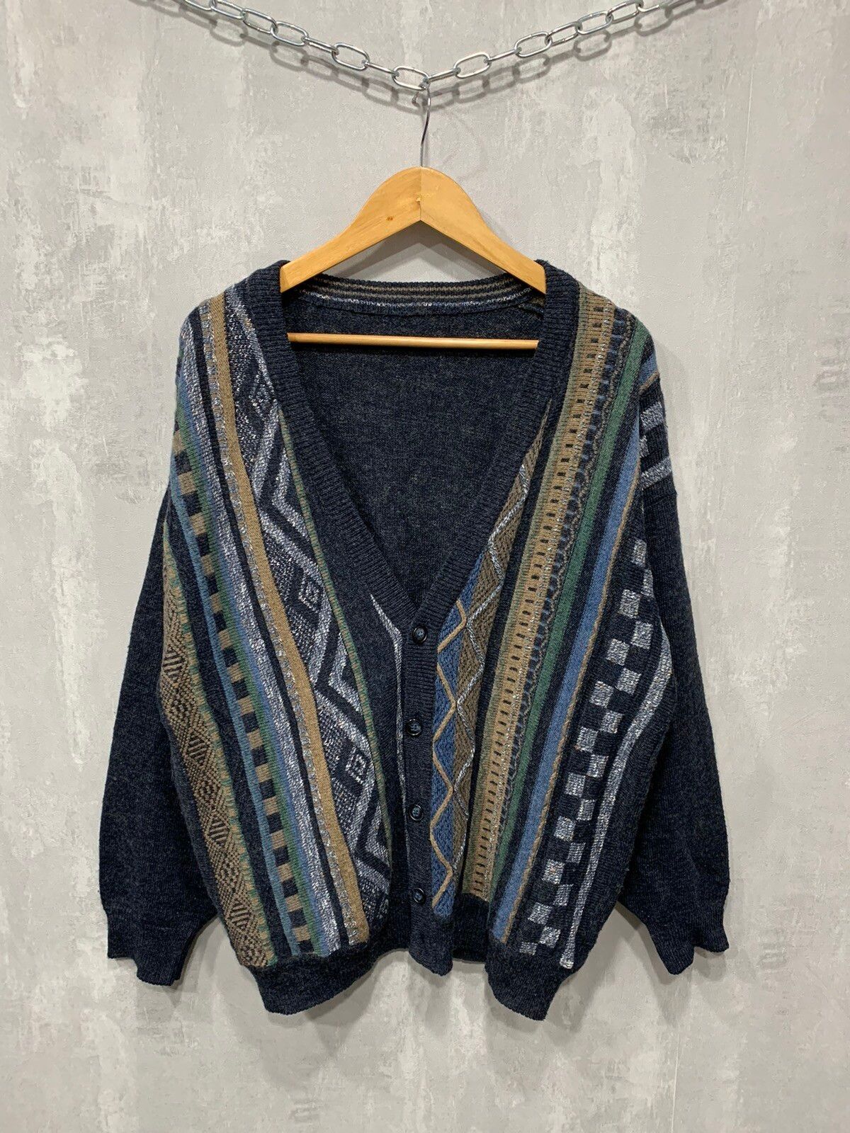 Pre-owned Avant Garde X Vintage Cardigan Wool Baggy Multicoloured Coogi Style 3d Y2k In Blue