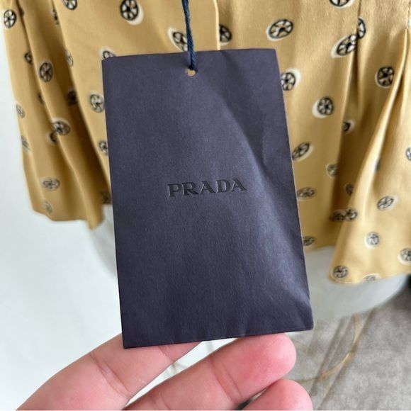 Prada Prada Silk Circular Pattern Button Down Tan Short Sleeve Blo Size L / US 10 / IT 46 - 8 Thumbnail