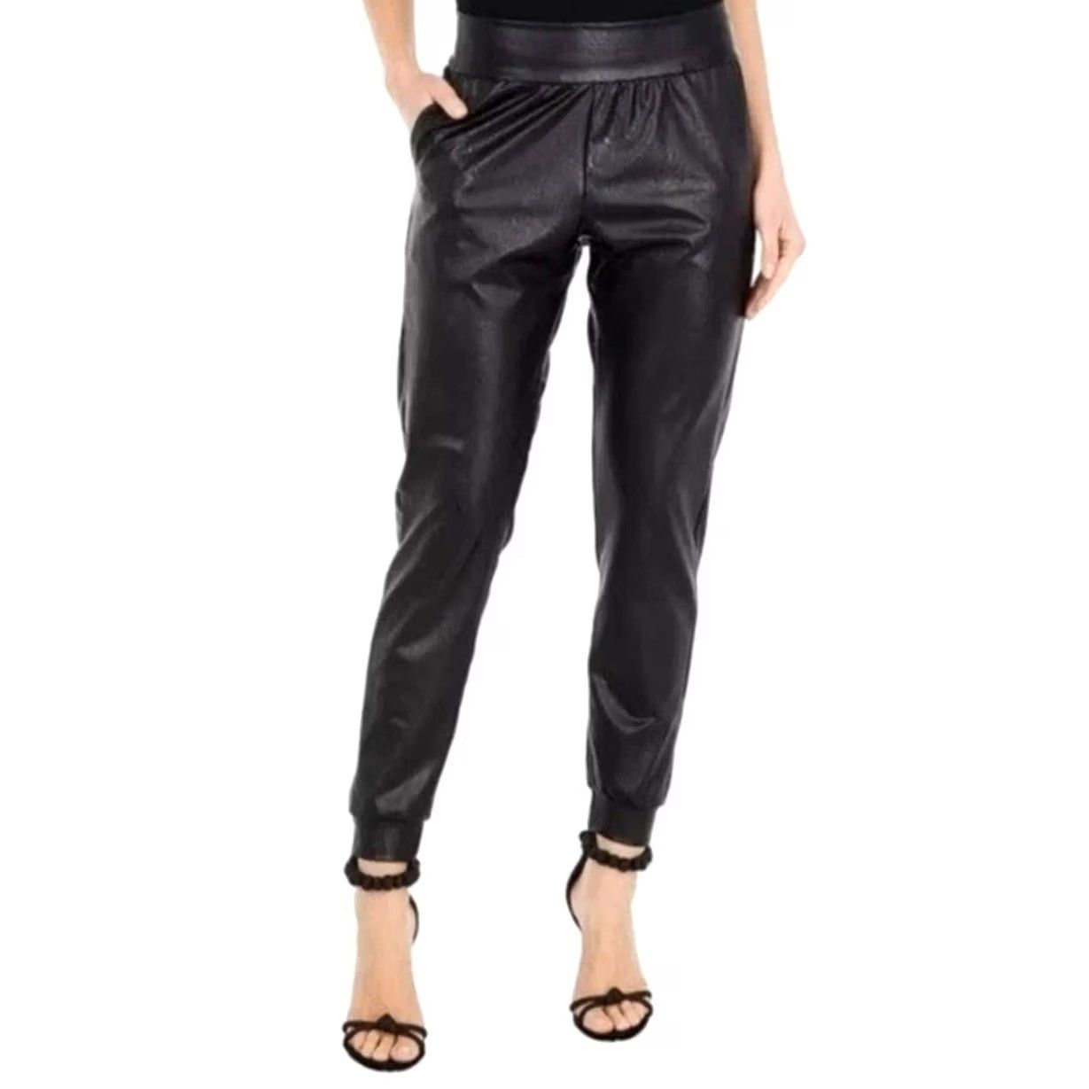 Commando VINTAGE COMMANDO BLACK FAUX LEATHER JOGGERS PANTS WOMENS S PULL ON Jeans/ pants? Size 28" / US 6 / IT 42 - 4 Thumbnail