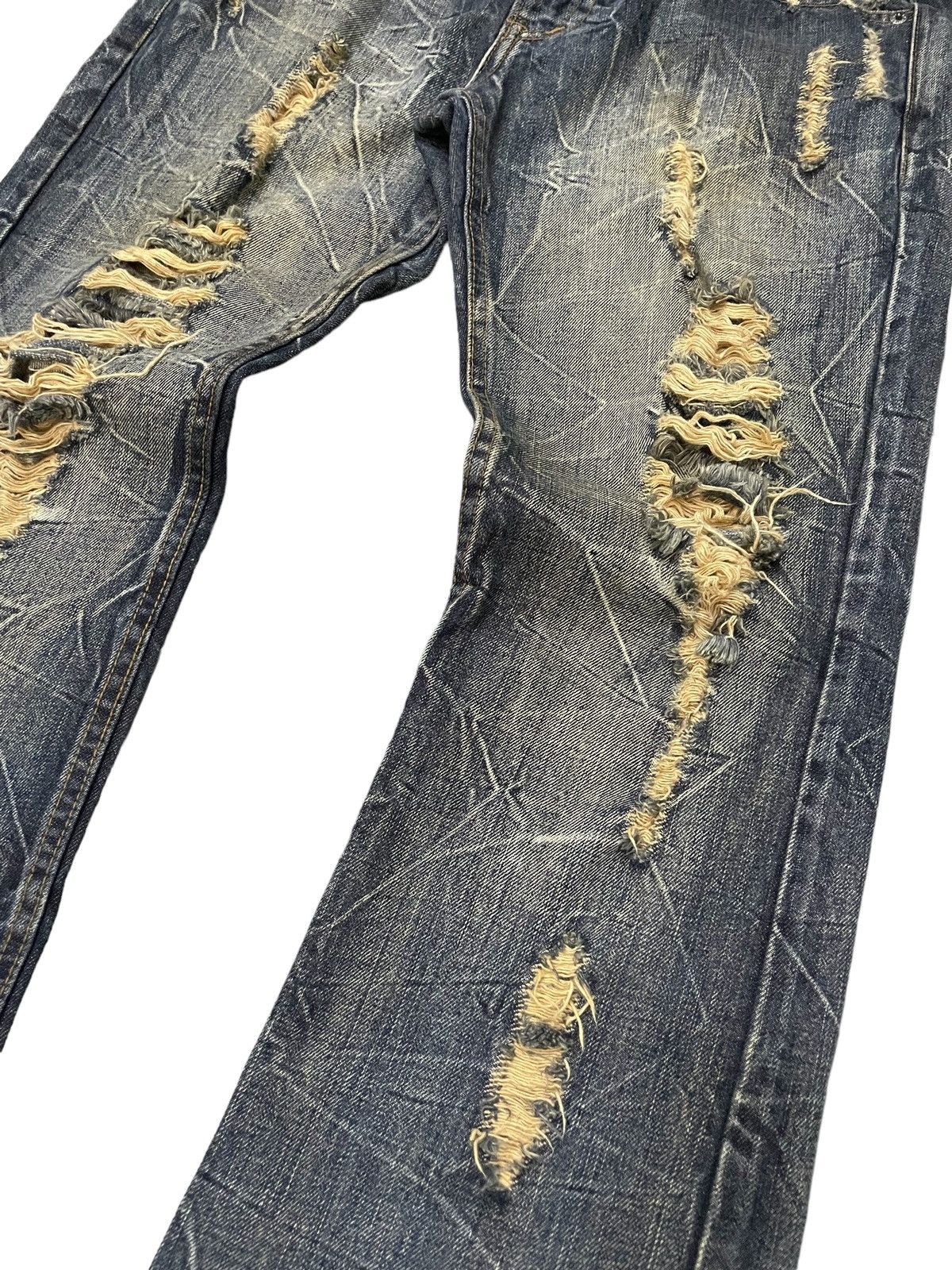 Japanese Brand × LOWBOX × Vintage KUI Japan Distressed Claw Mark Honeycomb Flared Jeans Size US 34 / EU 50 - 12 Thumbnail