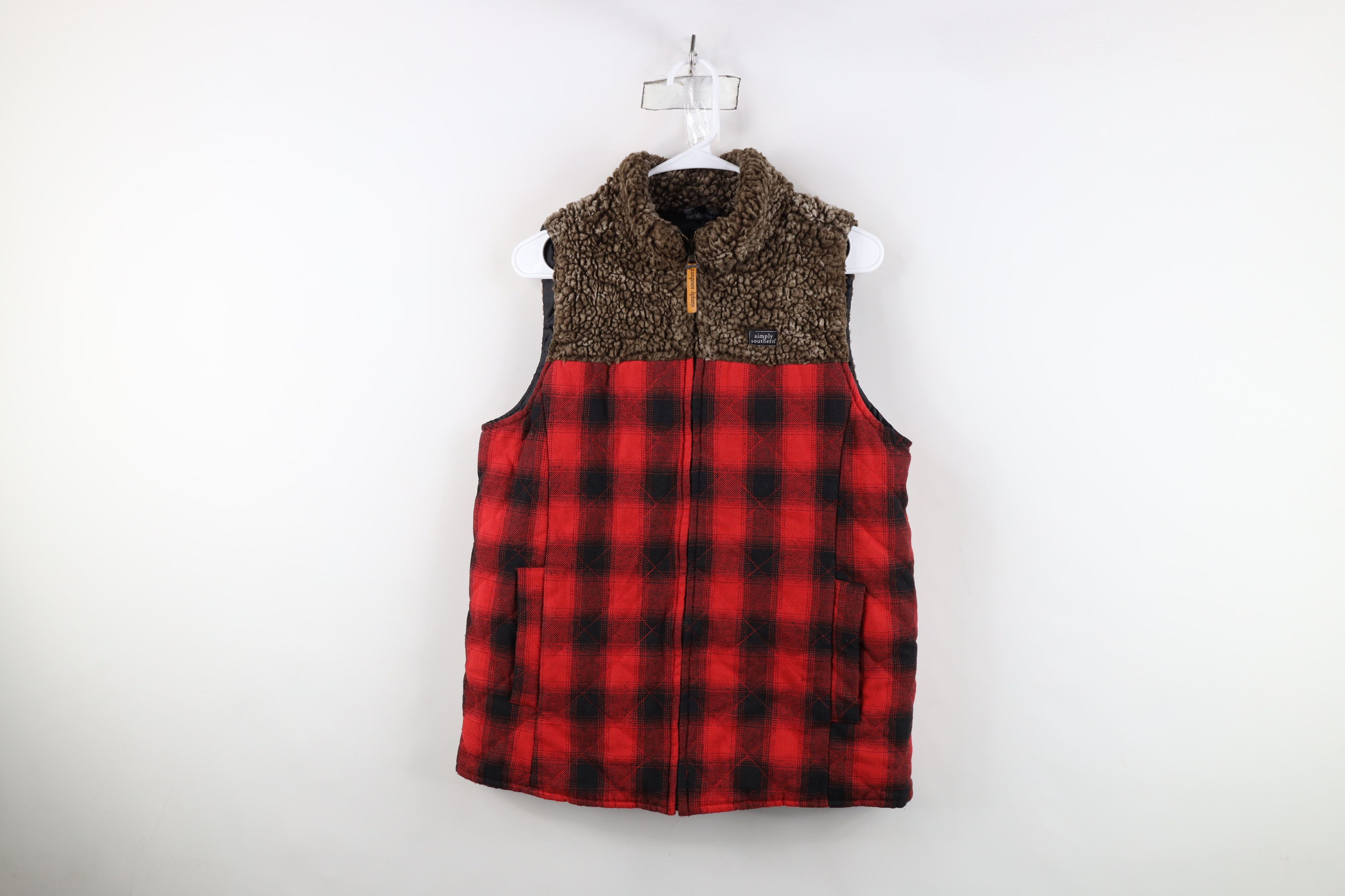 Vintage Simply Southern Fleece Flannel Quilted Puffer Vest Jacket Size M / US 6-8 / IT 42-44 - 1 Thumbnail