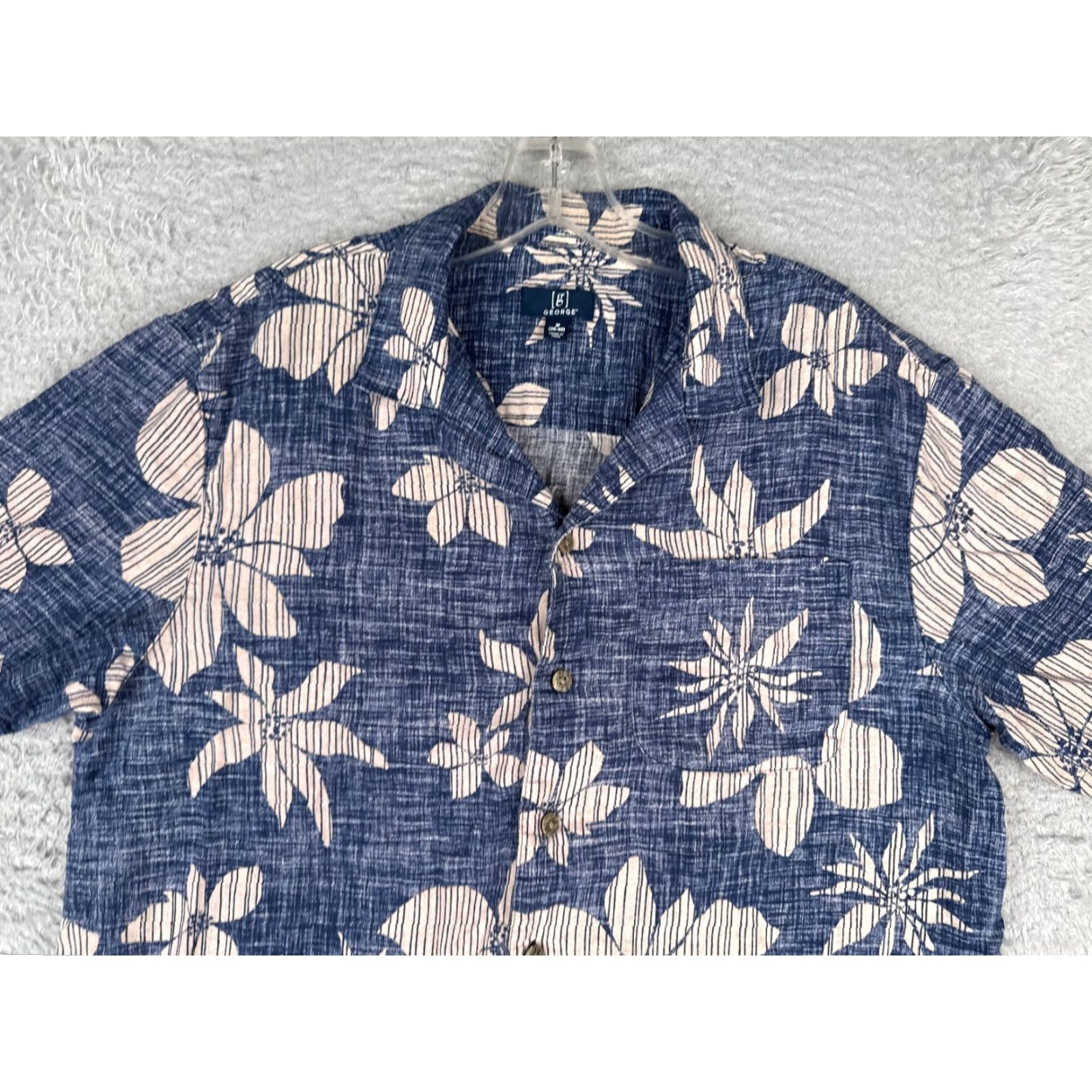 George GEORGE Shirt Men Medium Blue White Floral Button Up 100% Rayon Pocket Hawaiian Vintage No Size US M / EU 48-50 / 2 - 4 Thumbnail