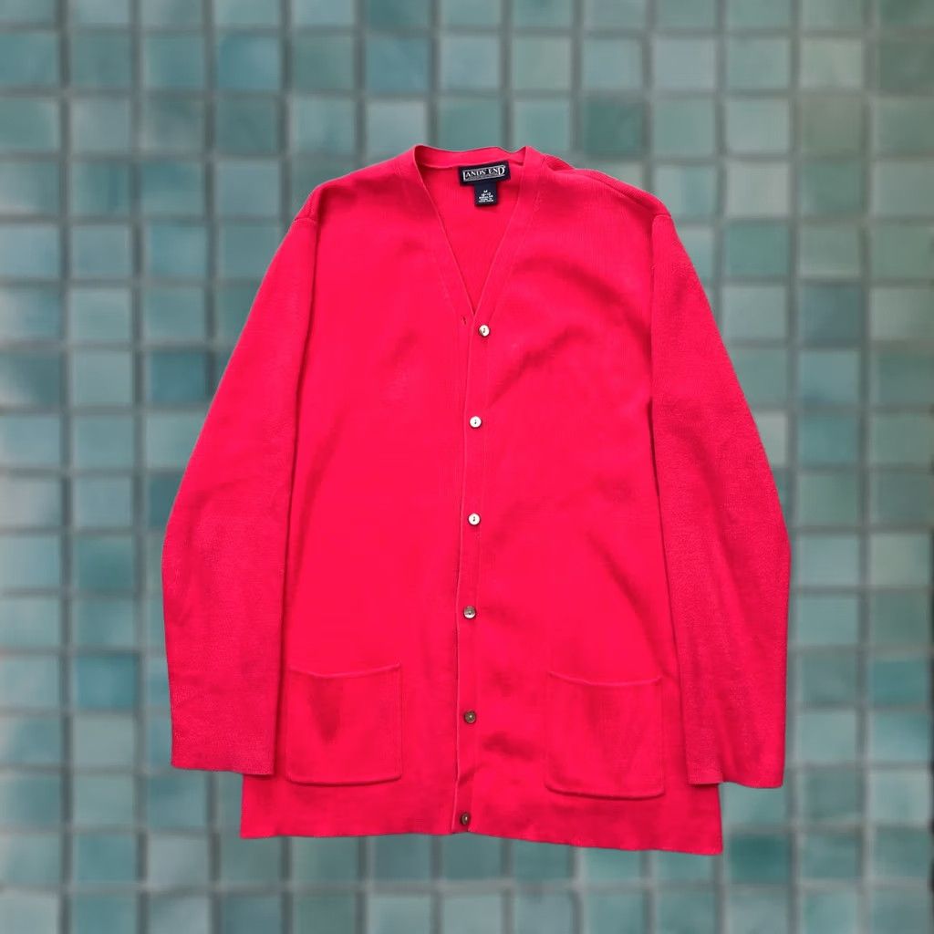 Lands' End VINTAGE Lands' End Sweater Cardigan Womens Medium Red Tight-Knit Button Front V-Neck Winter Casual Comfort Men’s? Size M / US 6-8 / IT 42-44 - 1 Thumbnail