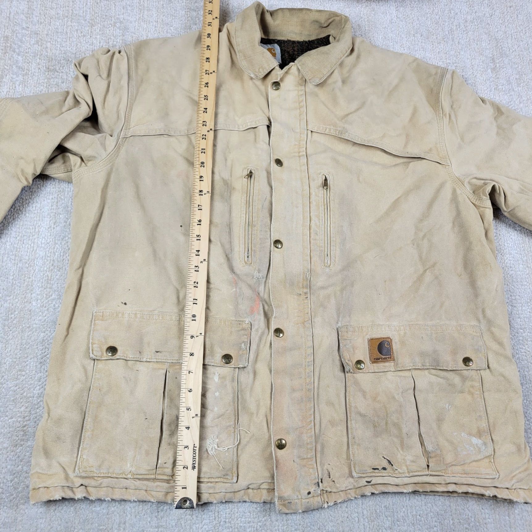 Carhartt VINTAGE Carhartt Jacket Mens 2XL Beige Distressed Full Zip Wool Lined USA Jacket Size US XXL / EU 58 / 5 - 6 Thumbnail