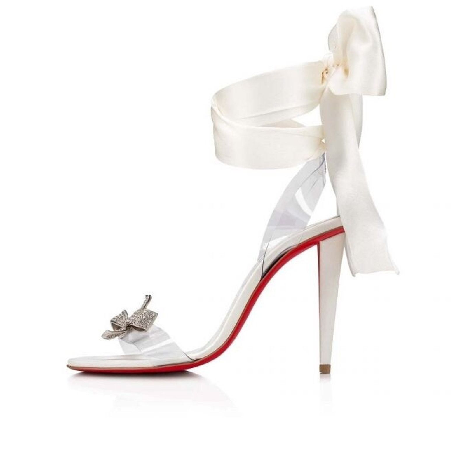 Christian Louboutin Christian Louboutin Astrinodo 100 Ivory PVC Bow Lace Up Size US 7 / IT 37 - 18 Thumbnail